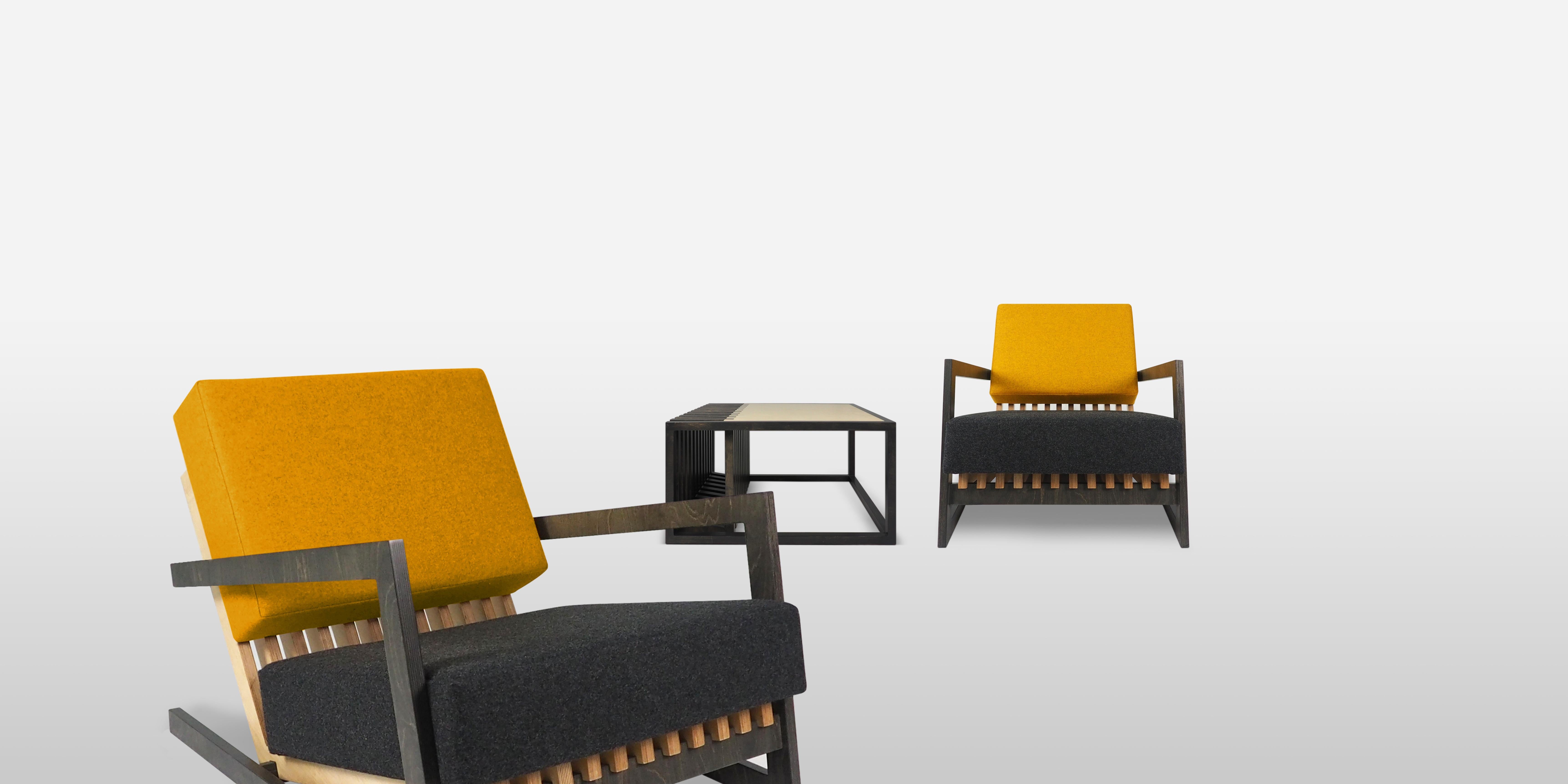 Contemporary Scandinavian Designer Black Yellow Lounge Chair For Sale