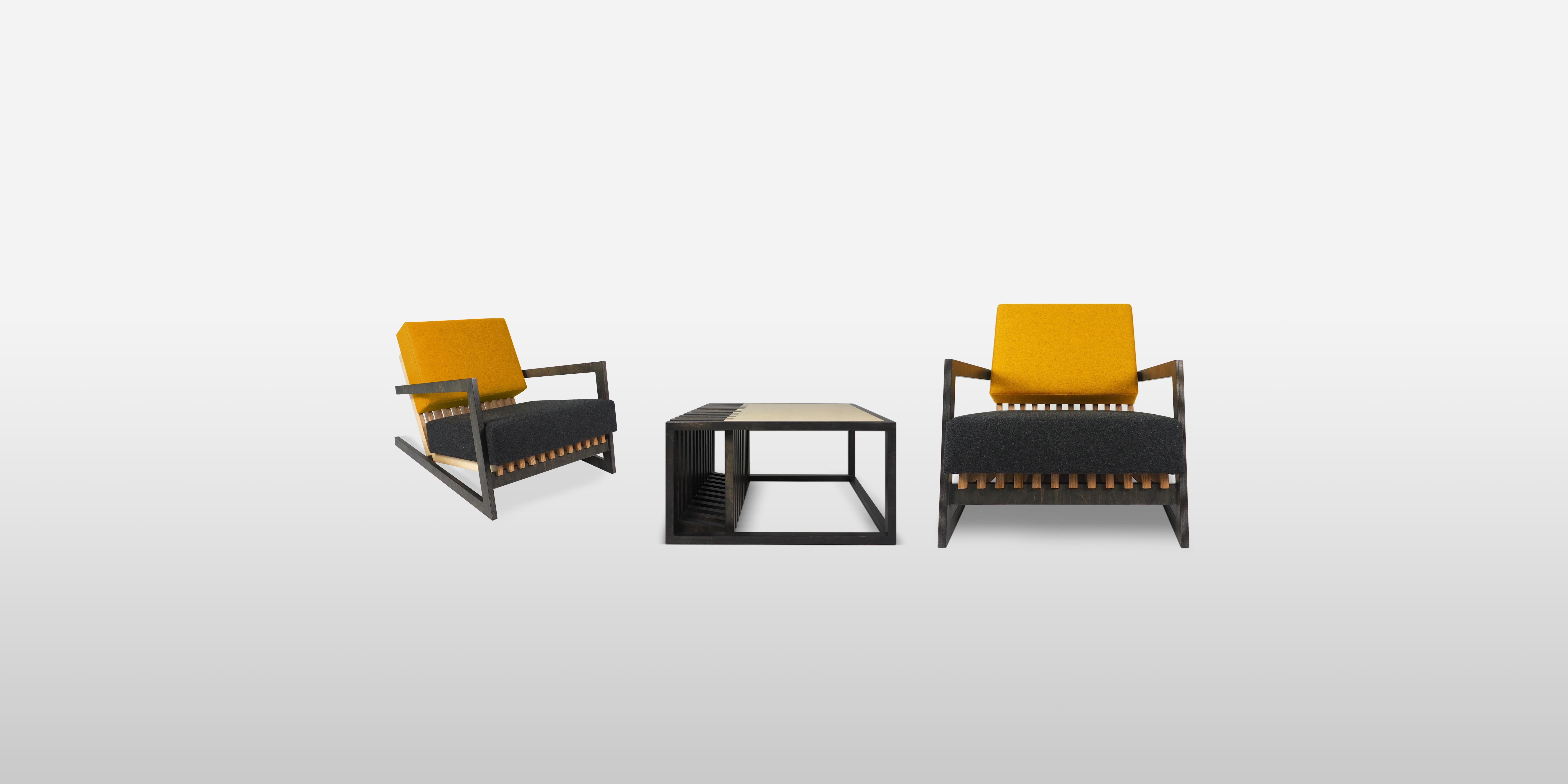 Birch Scandinavian Designer Black Yellow Lounge Chair For Sale