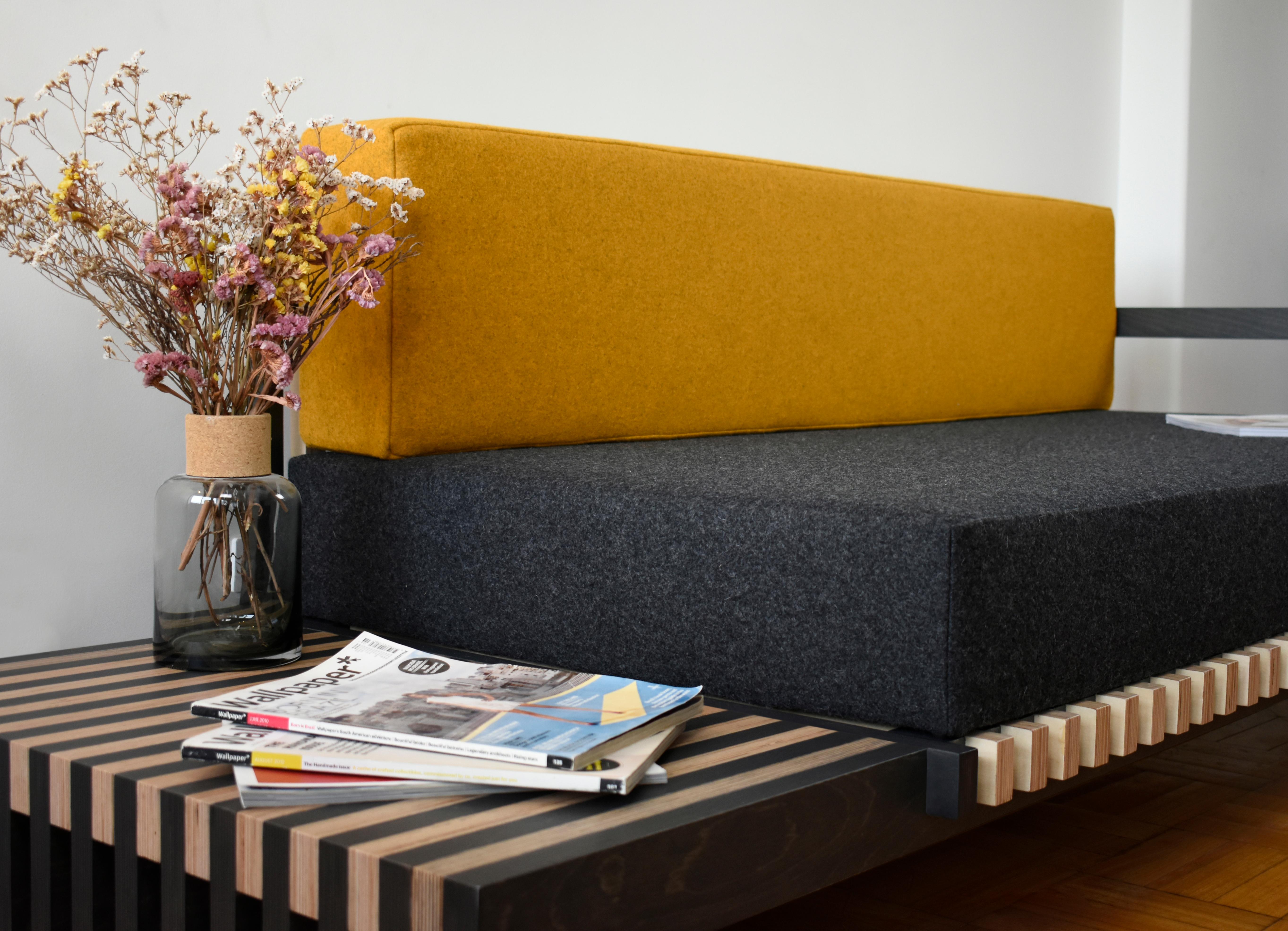 Scandinavian Designer Black Yellow Sofa For Sale 3