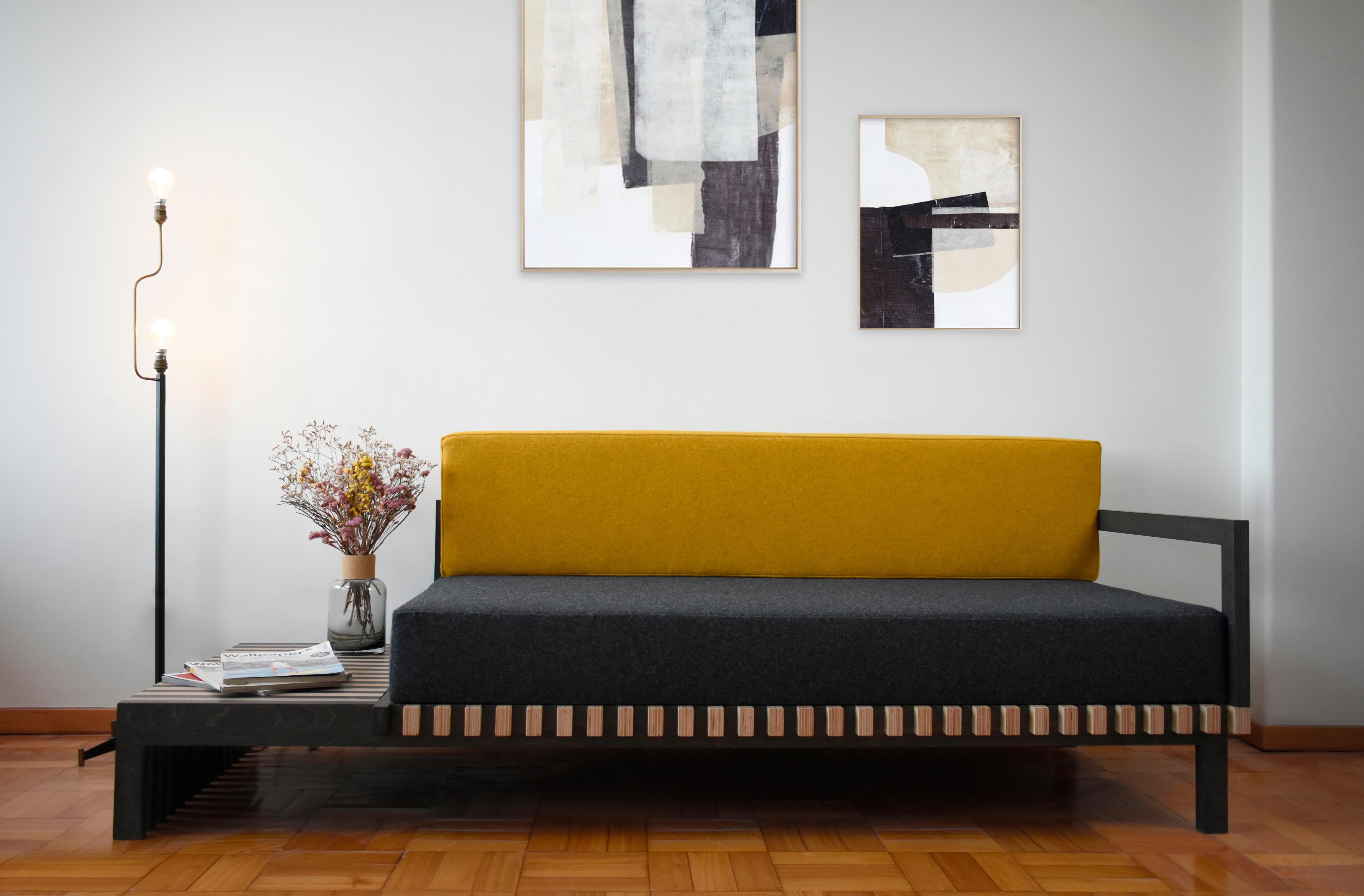 Scandinavian Designer Black Yellow Sofa For Sale 4