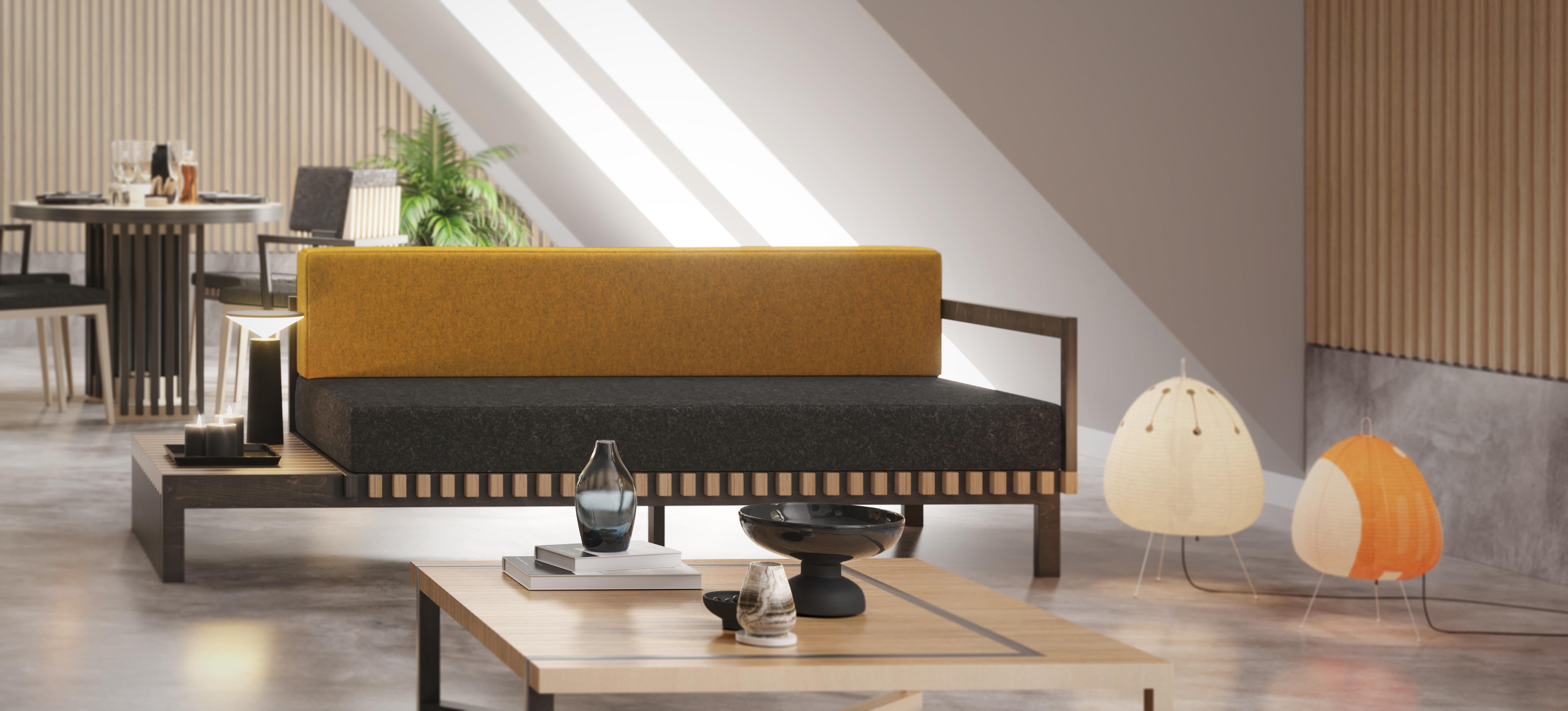 Contemporary Scandinavian Designer Black Yellow Sofa For Sale