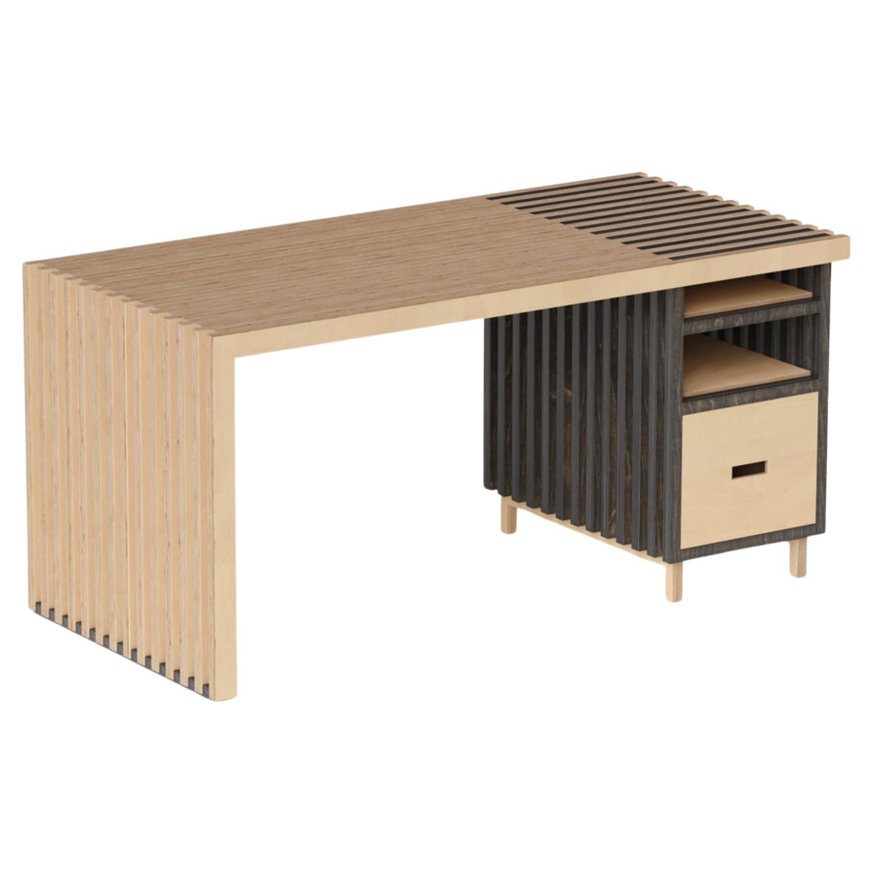 This Desk is a beautifully designed piece, inspired by the Nordic design with a pinch of boldness. It can be described as a mental energy that drives you to work, read, relax. It defines the functionality of this table. Interconnected profiles and