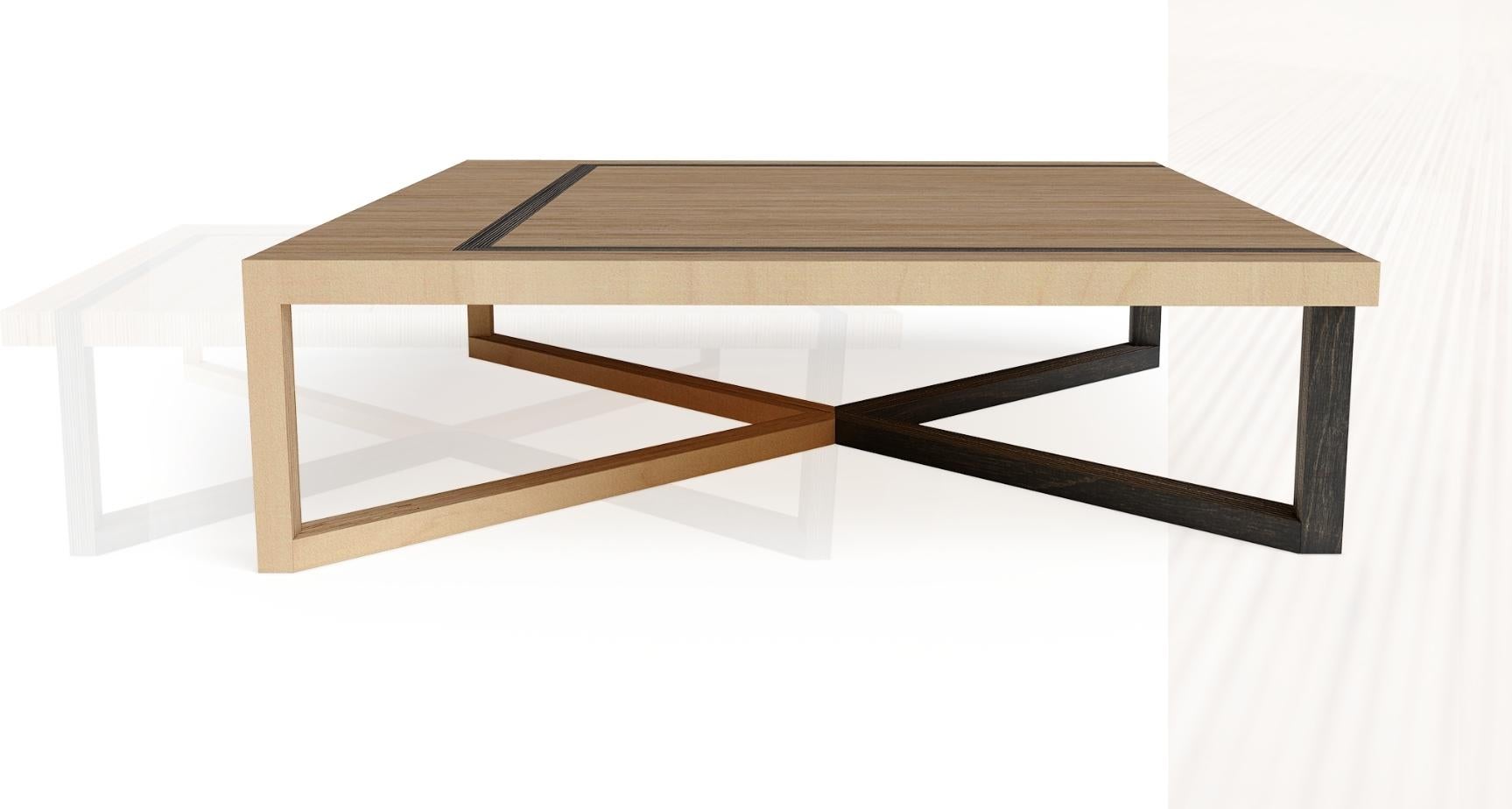 natural wood and black coffee table