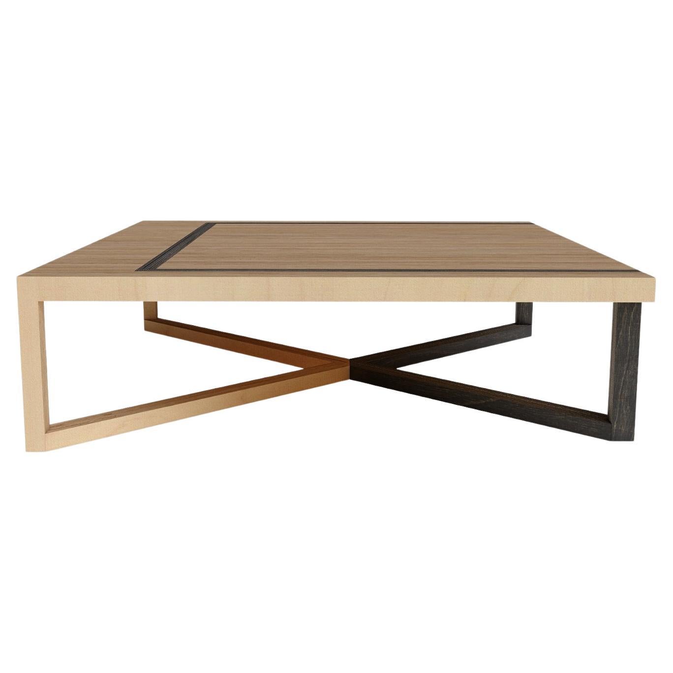 Scandinavian Designer Natural Wood and Black Coffee Table For Sale