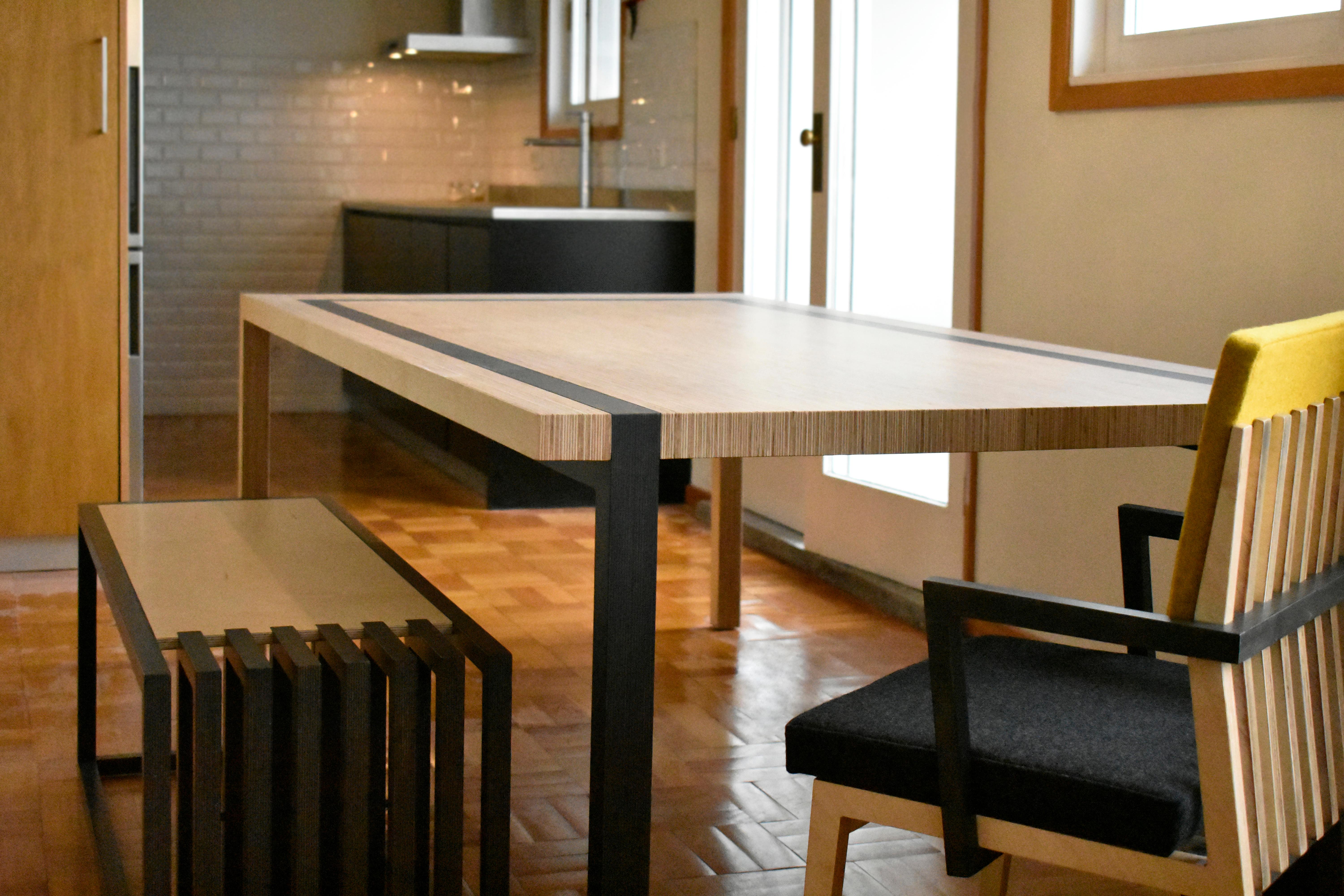 Panca da pranzo nera in legno naturale di design scandinavo in vendita 5