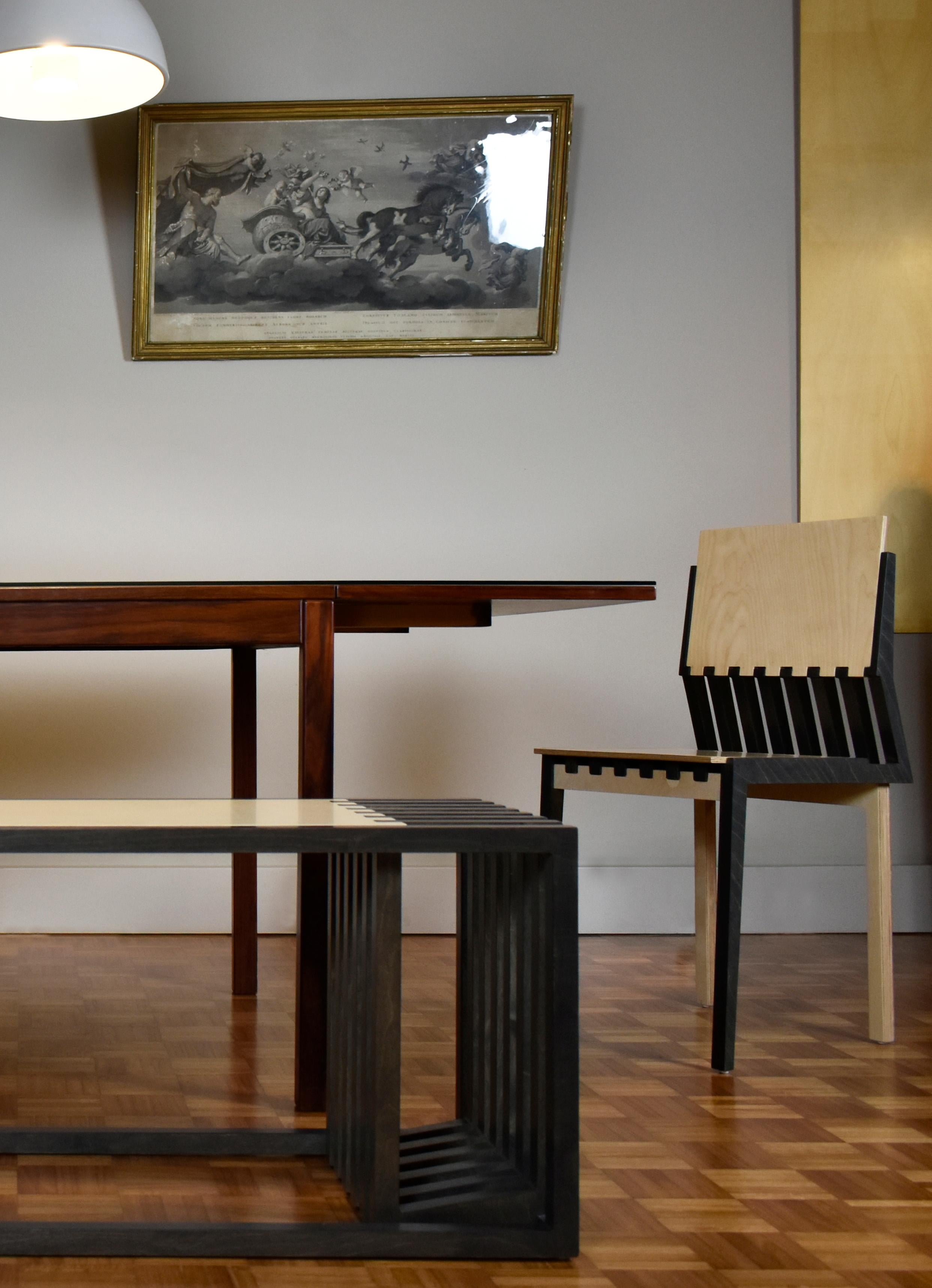 Scandinavian Designer Natural Wood Black Dining Bench For Sale 6