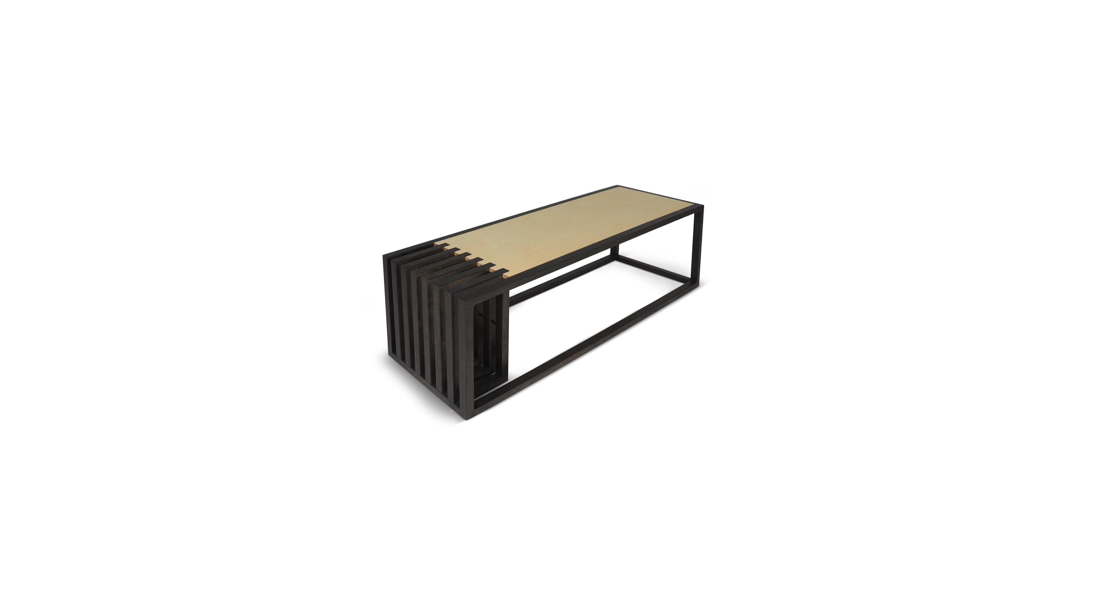 Scandinavian Designer Natural Wood Black Dining Bench In New Condition For Sale In Paris, FR