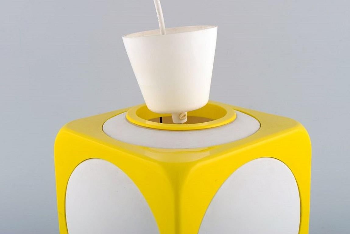 Mid-Century Modern Scandinavian Designer, Retro Ceiling Pendant in White and Yellow Plastic, 1970's For Sale