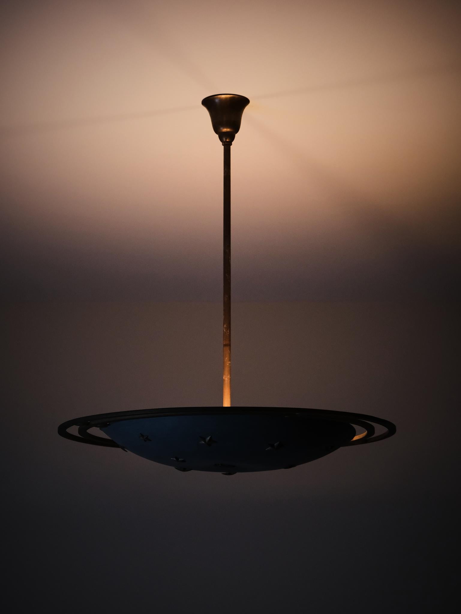 Scandinavian designer sculptural zinc and bronze ceiling light, 1930s In Good Condition For Sale In Eskilstuna, SE