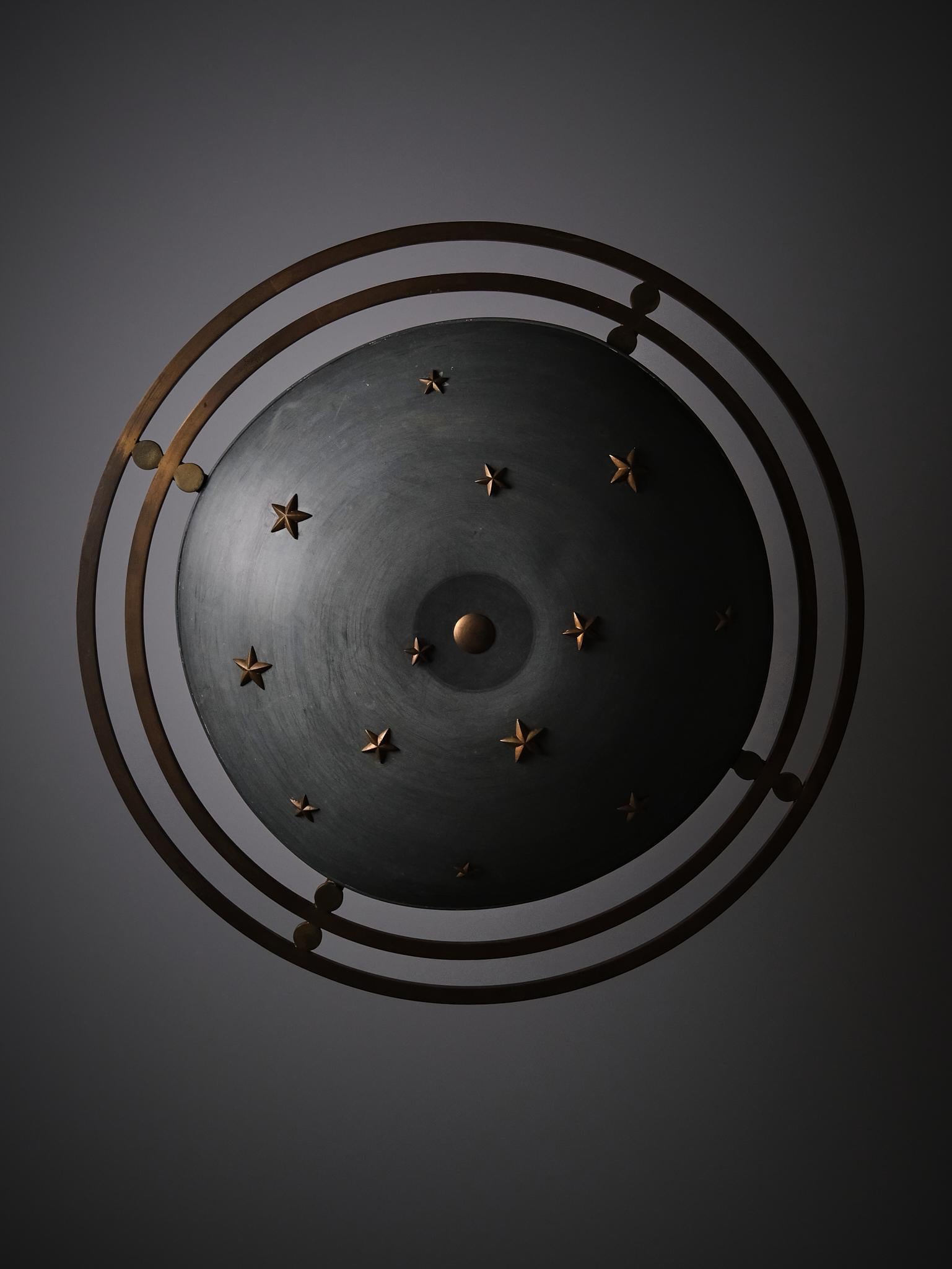 Scandinavian designer sculptural zinc and bronze ceiling light, 1930s For Sale 1
