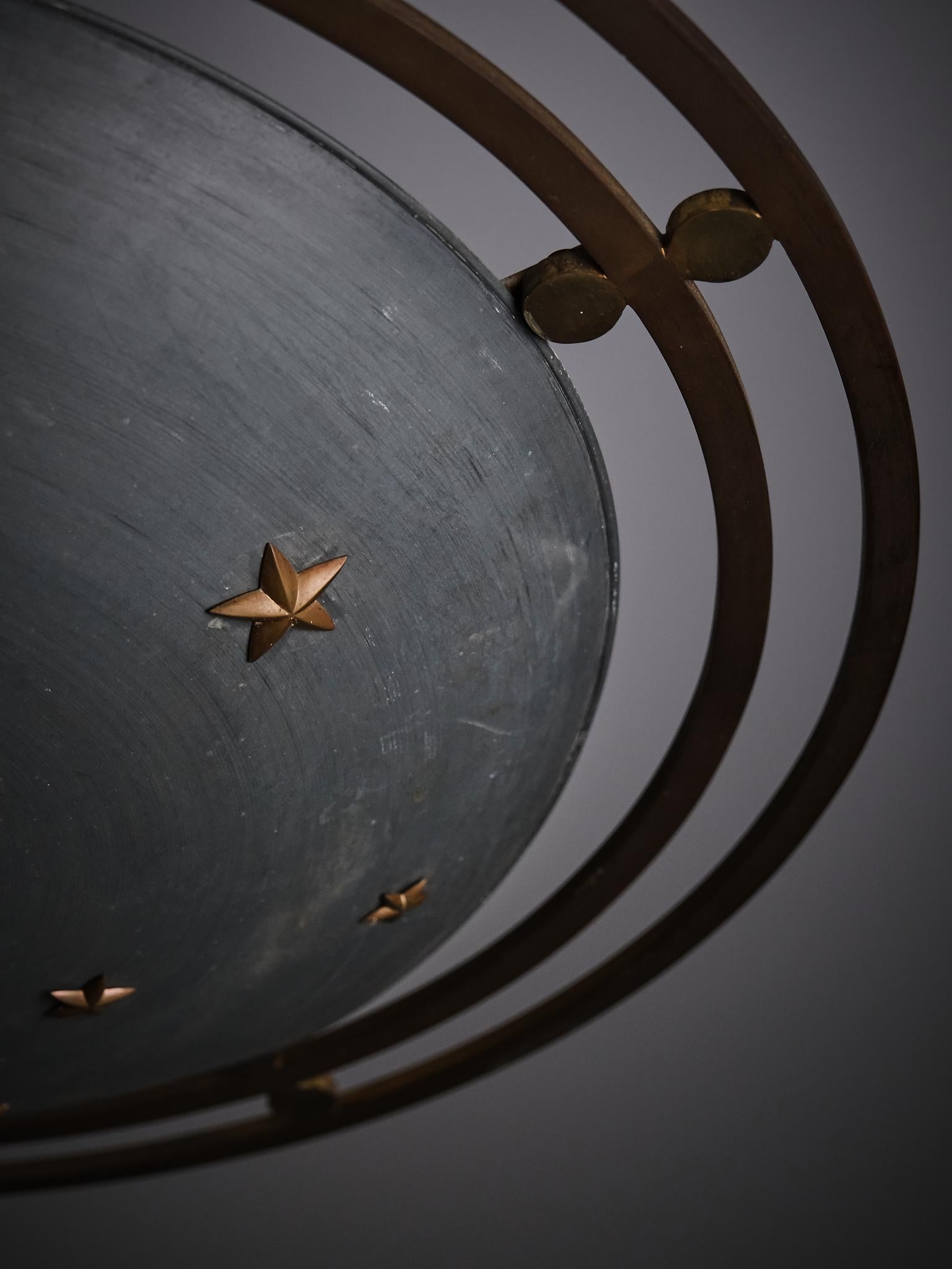 Scandinavian designer sculptural zinc and bronze ceiling light, 1930s For Sale 2