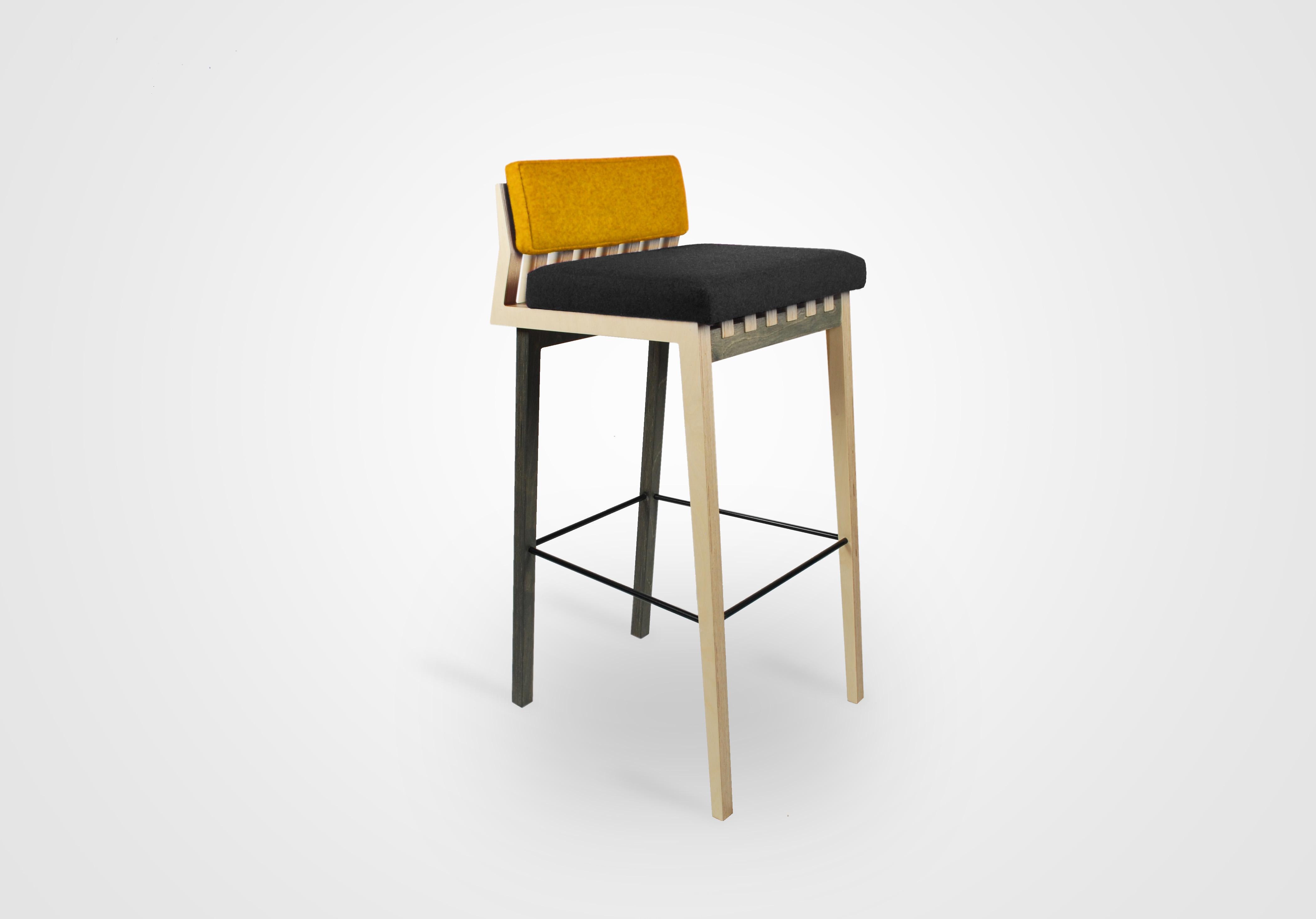 This  bar chair is following the design of our dinning chairs. Its minimalistic crisp lines and functional form are inspired by the new Nordic design.
This chair is made of sustainable birch plywood using CNC cut with innovating waste efficiency