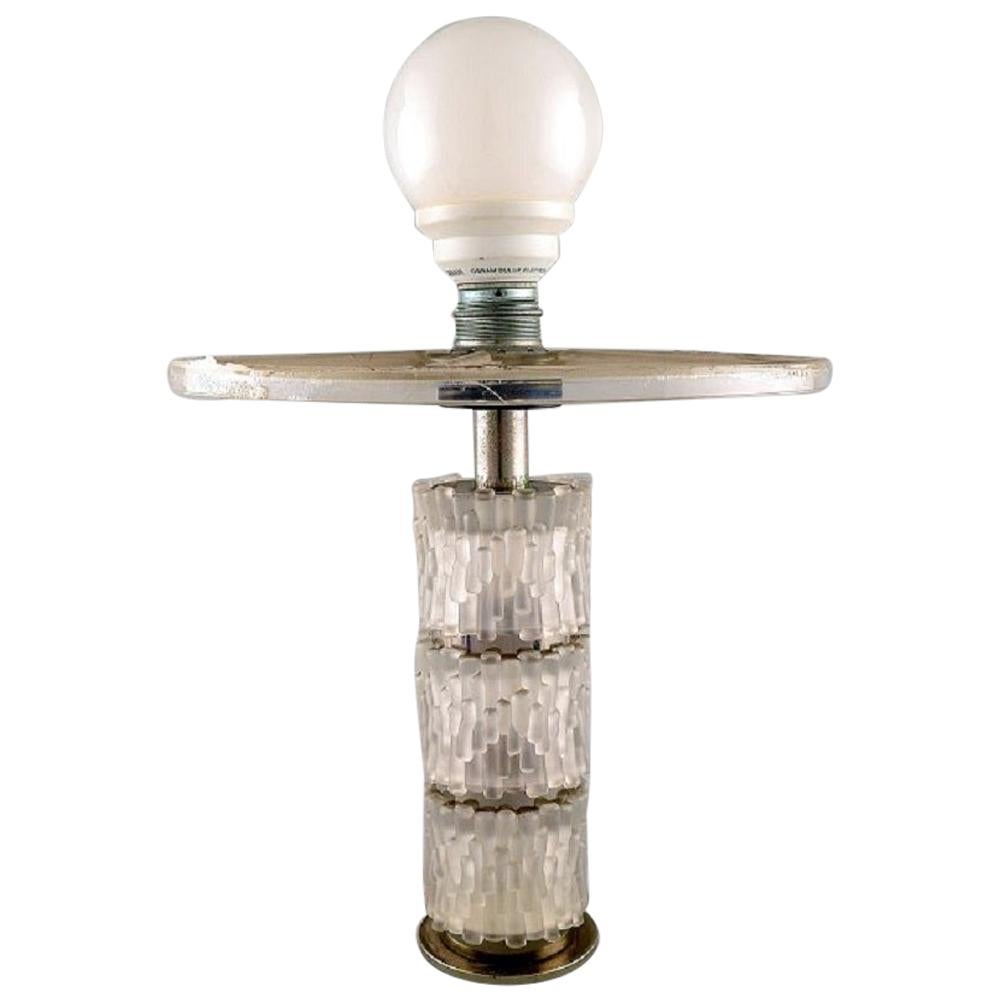 Scandinavian Designer Table Lamp in Steel and Art Glass, Mid-20th Century For Sale