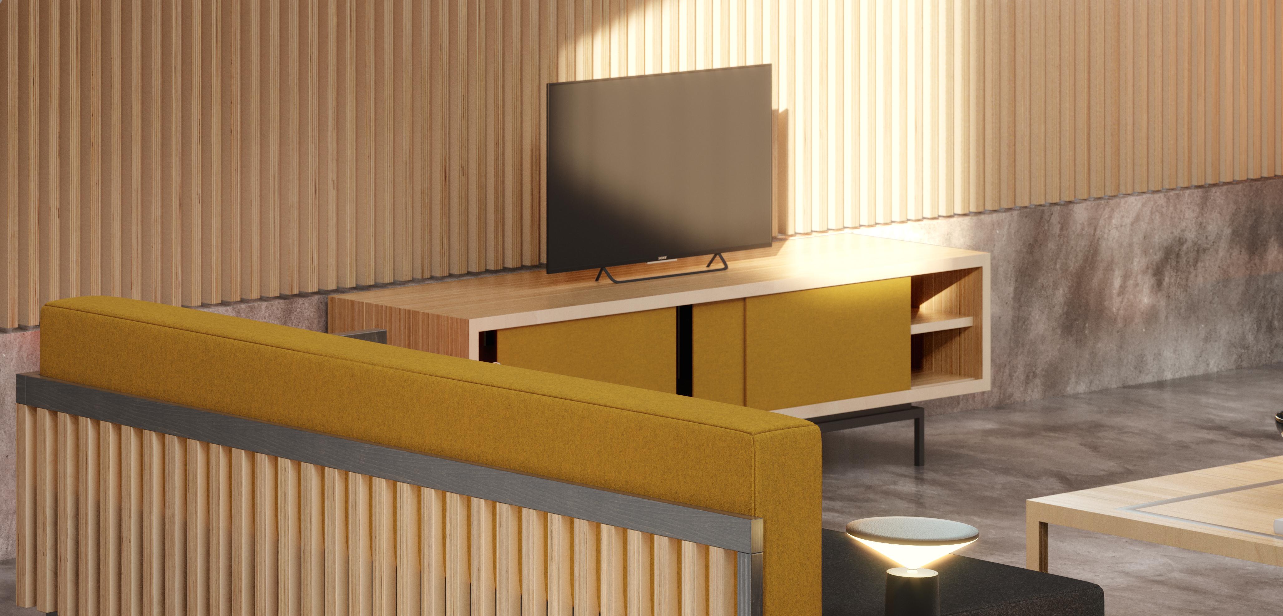 Its inspiration crosses all specters of Nordic culture and this exclusive Tv sideboard is an homage to one of the most influential filmmakers of all time. 

The minimalistic rectangular body and wooden slats on the back are beautifully complemented