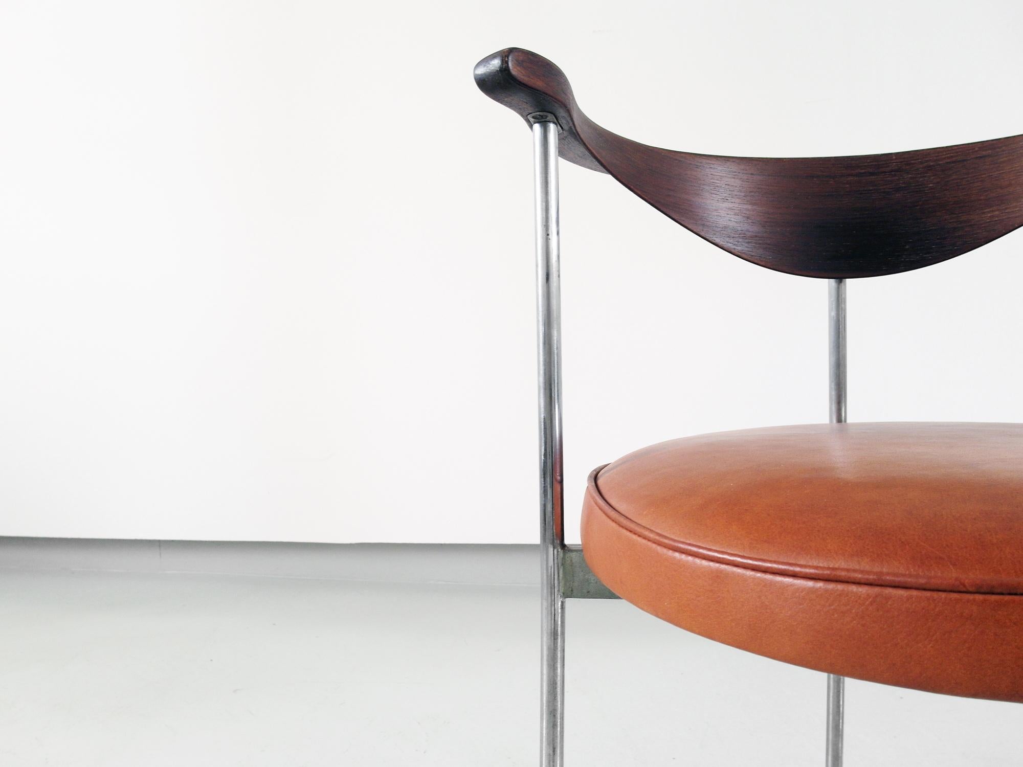 Scandinavian Desk Side Chair by Frederik Sieck for Fritz Hansen, Denmark, 1964 (Metall)