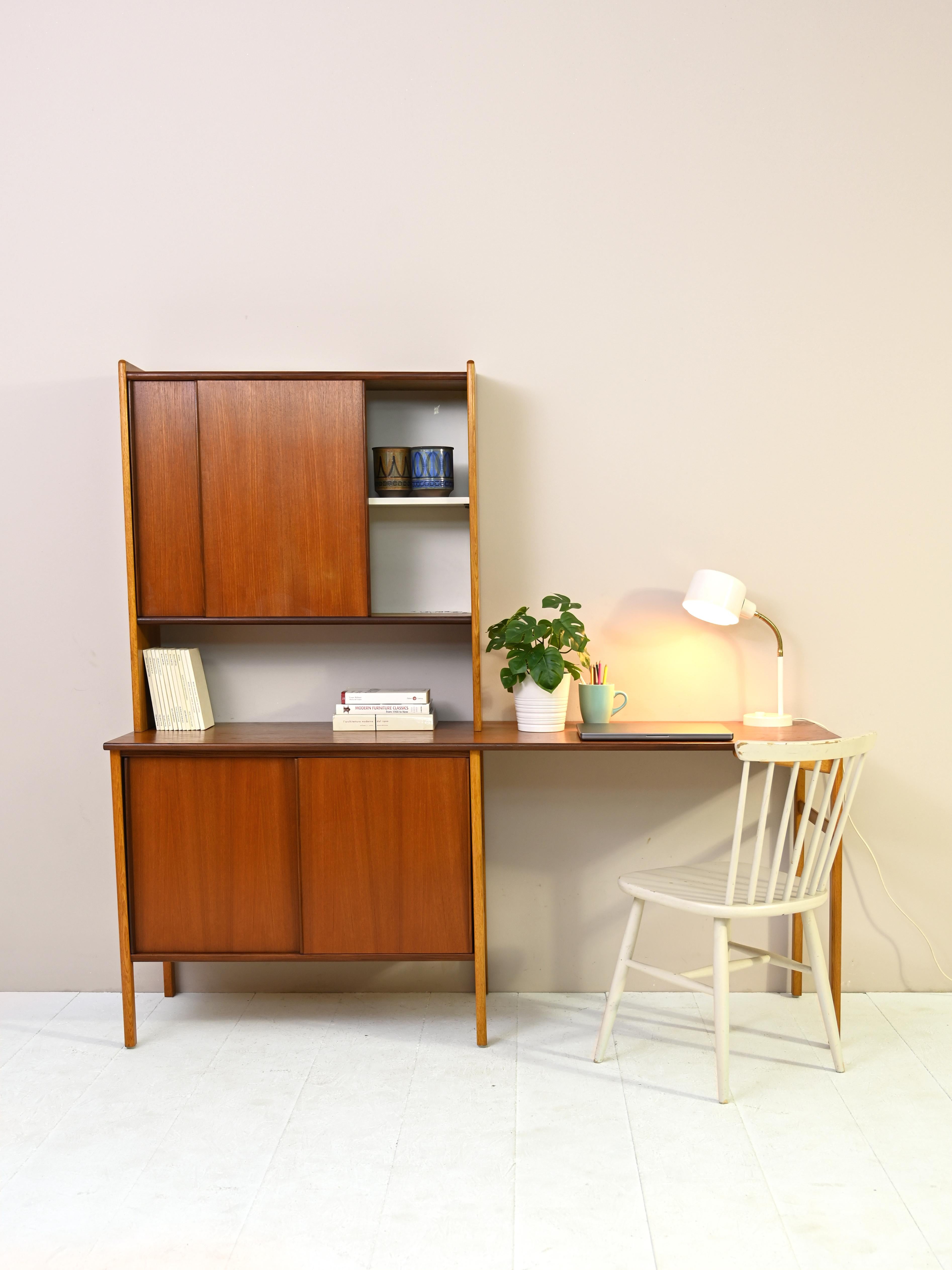 Scandinavian Modern Scandinavian Desk with Bookcase and Compartment with Sliding Doors