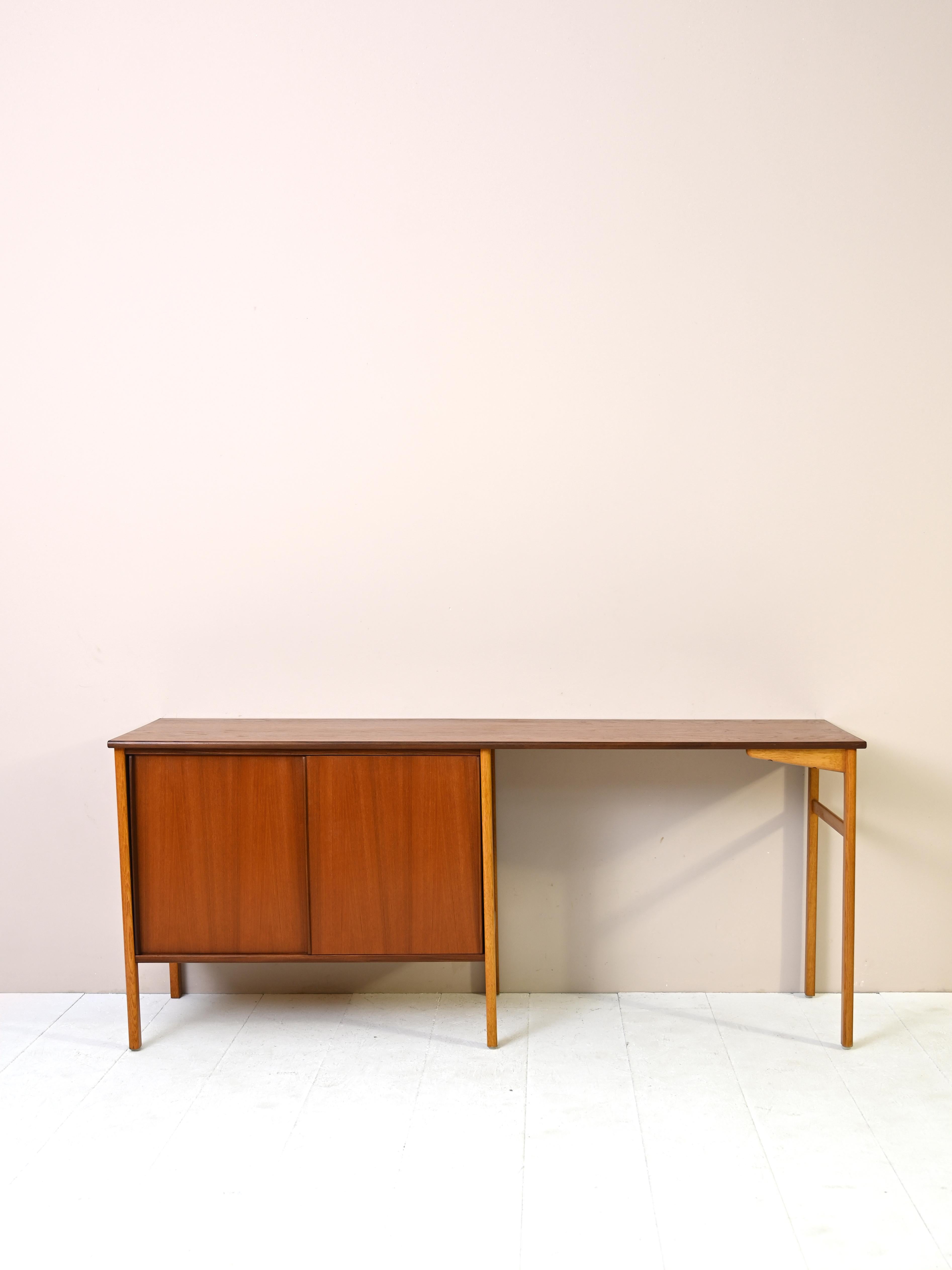 Mid-20th Century Scandinavian Desk with Bookcase and Compartment with Sliding Doors