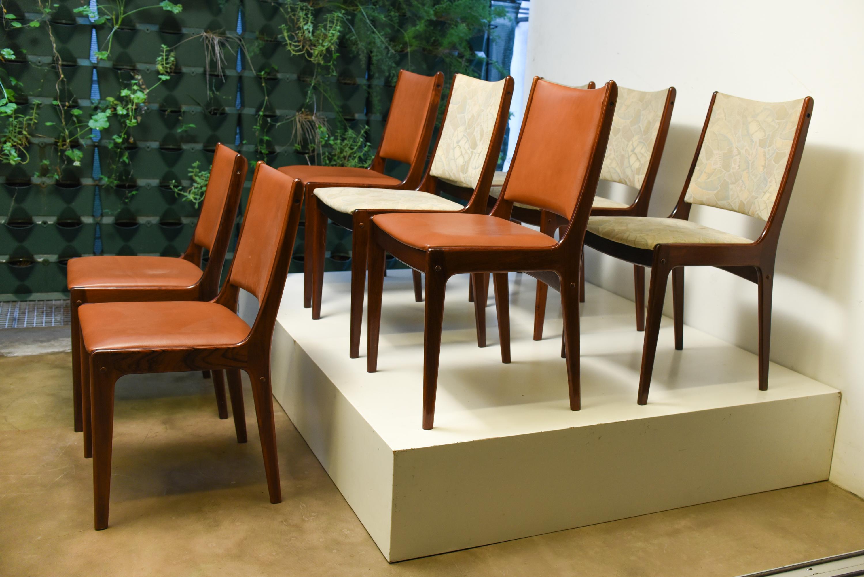 Mid Century Set of eight Scandinavian dining chair in rosewood, 1960s.
