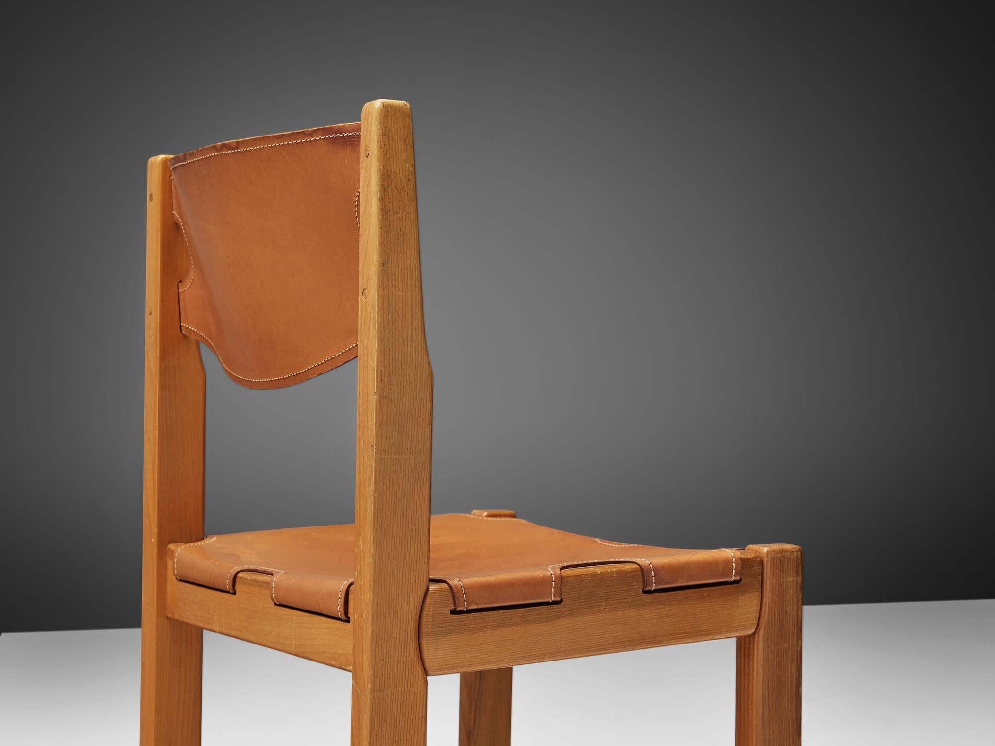 Scandinavian Dining Chair with Cognac Leather 7