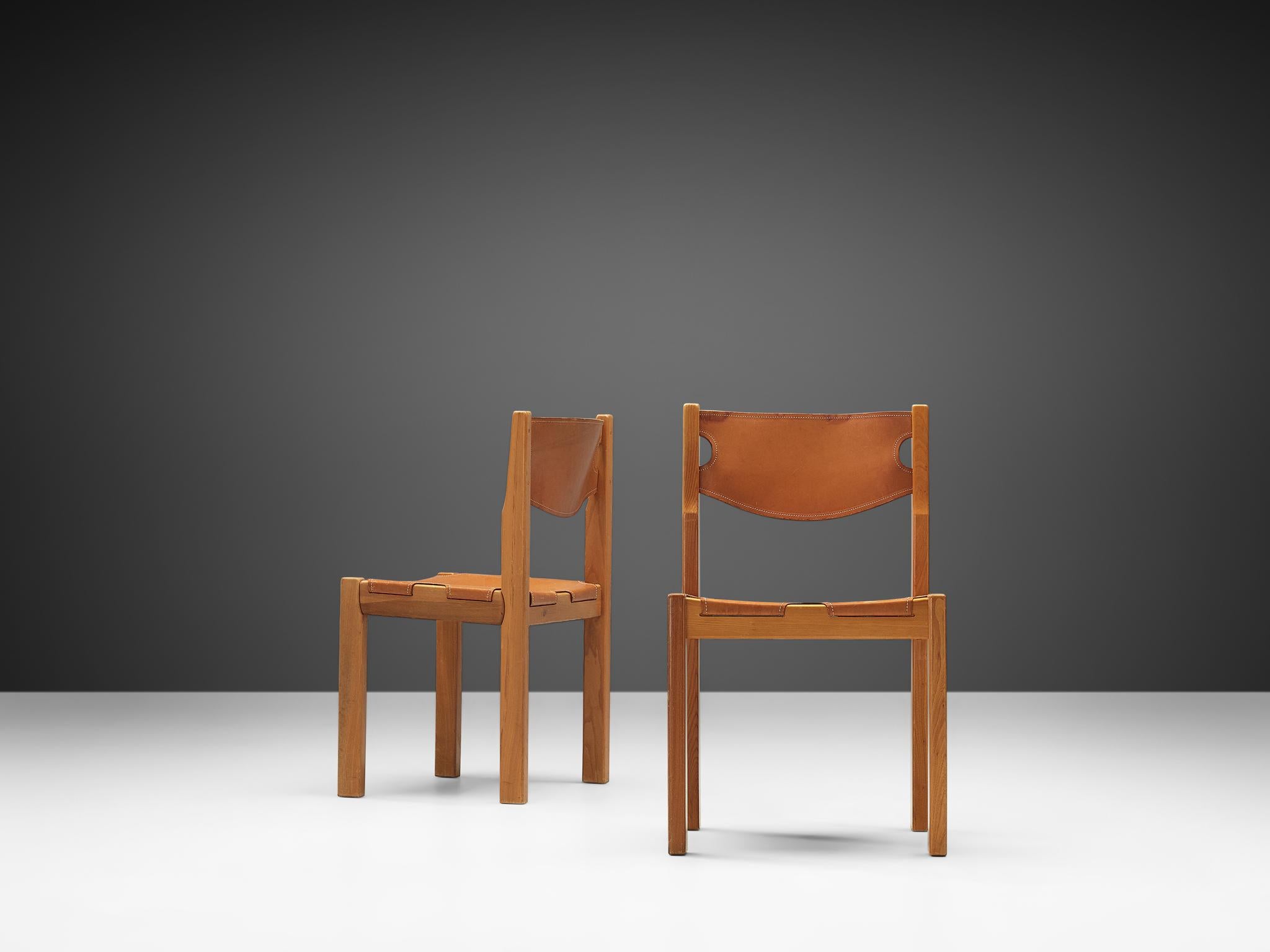 Scandinavian Dining Chair with Cognac Leather 2