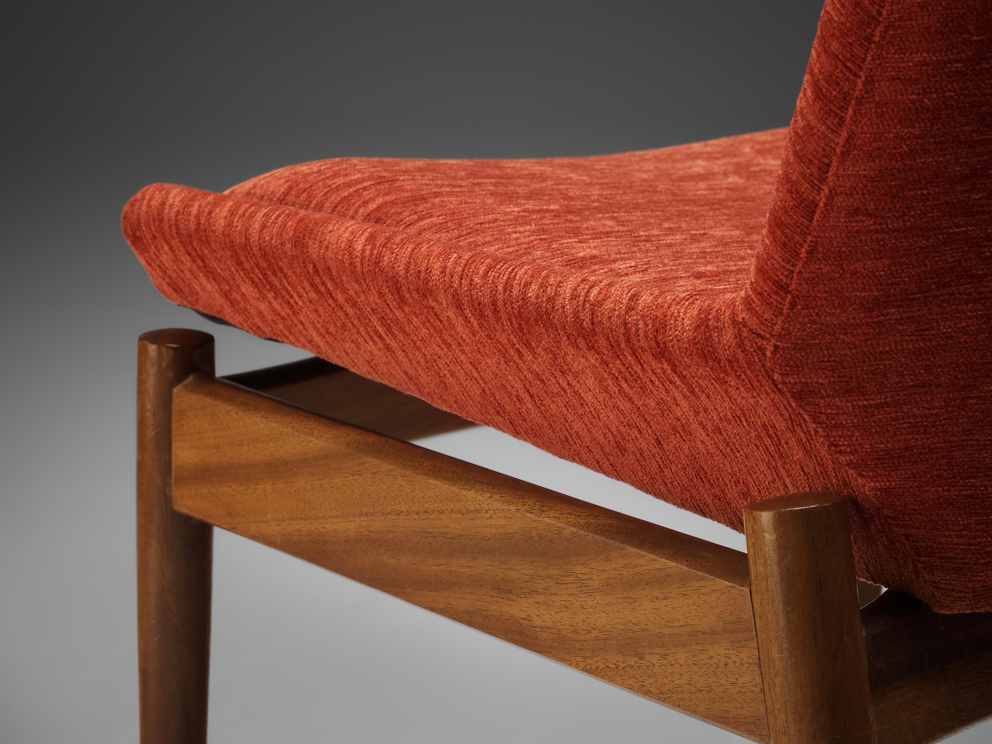 Mid-20th Century Scandinavian Dining Chairs in Teak and Red/Orange Cord Upholstery