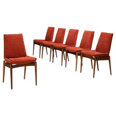Scandinavian Dining Chairs in Teak and Red/Orange Cord Upholstery