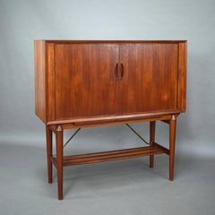 Scandinavian Dry Bar Liquor Cabinet in Teak and Brass, 1950s-1960s