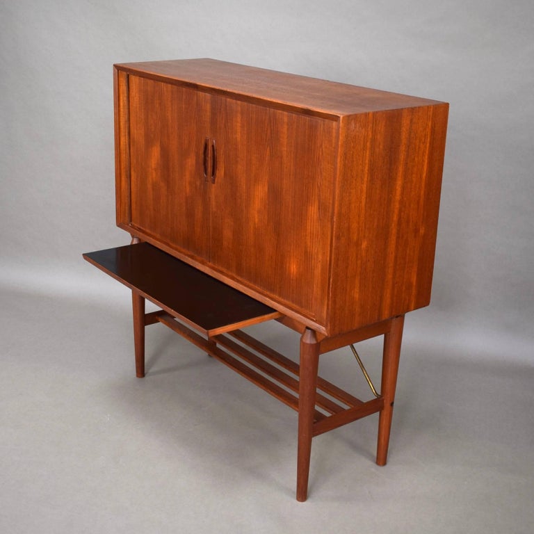 Scandinavian Dry Bar Liquor Cabinet in Teak and Brass ...