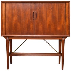 Scandinavian Dry Bar Liquor Cabinet in Teak and Brass, 1950s-1960s