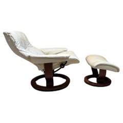 Used Scandinavian Ekornes Stressless Recliner White Lounge Chair + Ottoman