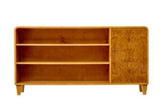 Bibliothèque ouverte basse scandinave en loupe d'orme et ronce