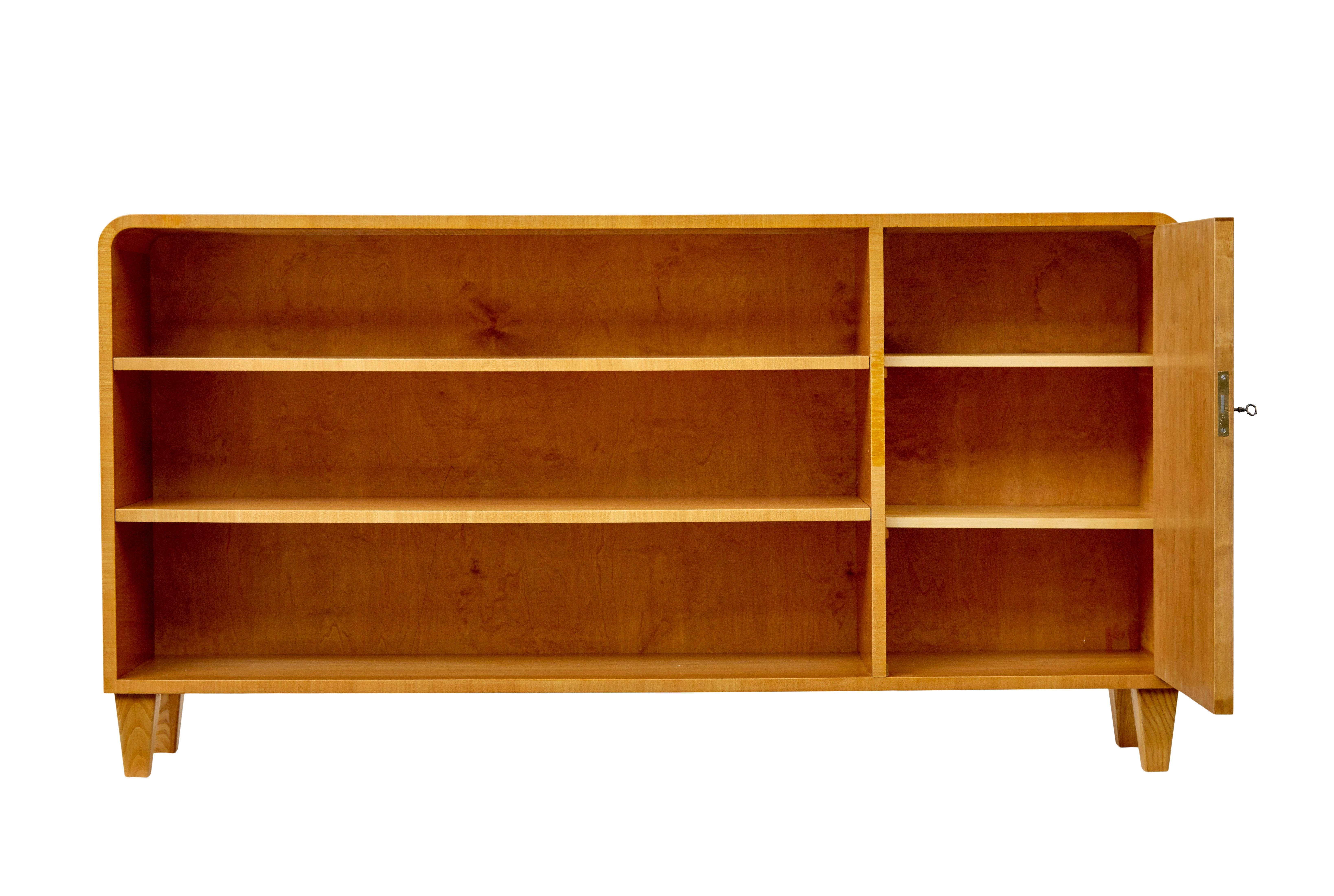 Mid-Century Modern Scandinavian elm and burr low open bookcase