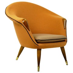 Scandinavian Elm Lounge Chair with New Soft Orange Kvadrat Wool Fabric