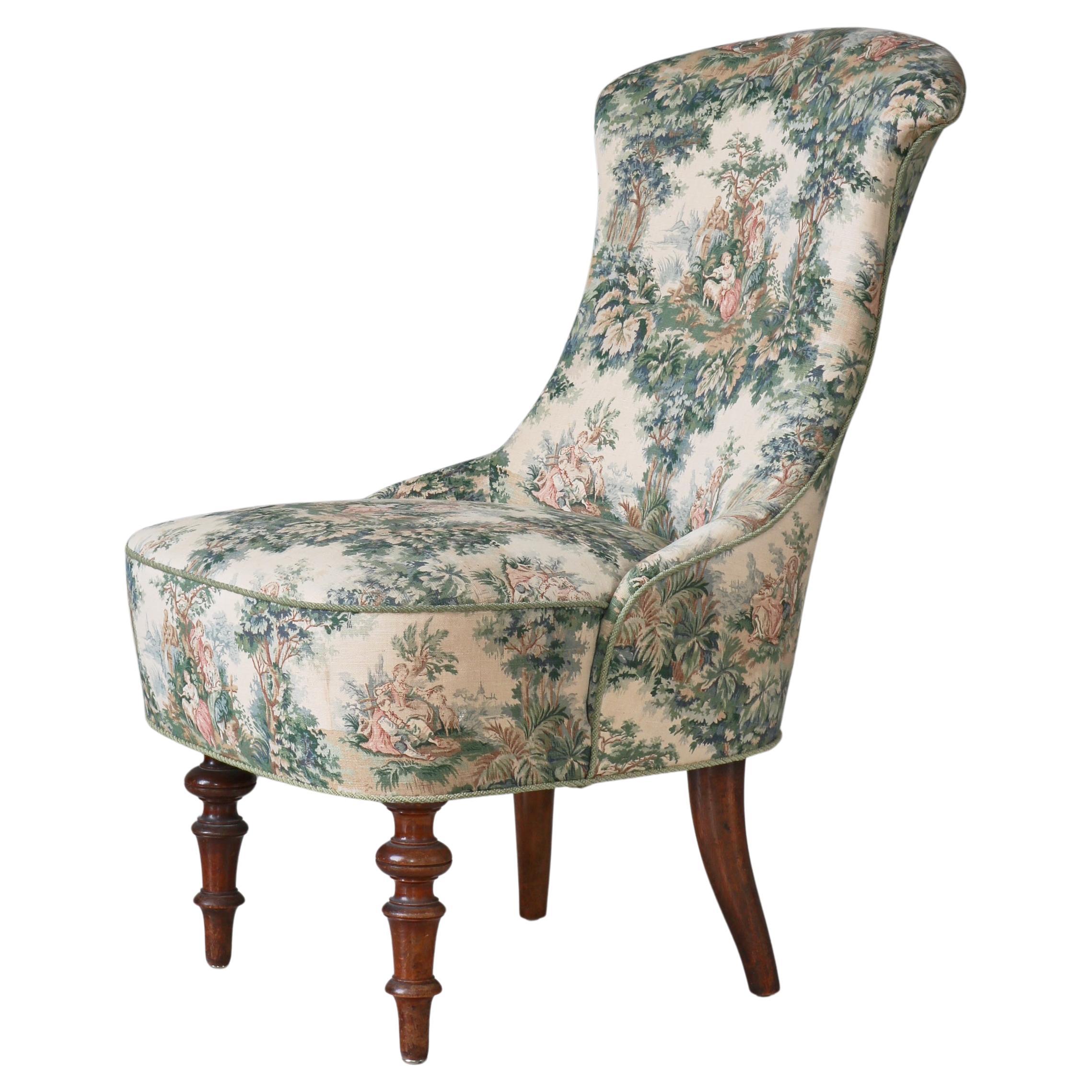 Scandinavian "Emma" Slipper Chair in Sanderson Textile, Early 20th Century For Sale