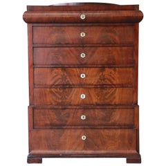 Scandinavian Empire Flame Mahogany Chest on Chest Dresser, Circa 1820s