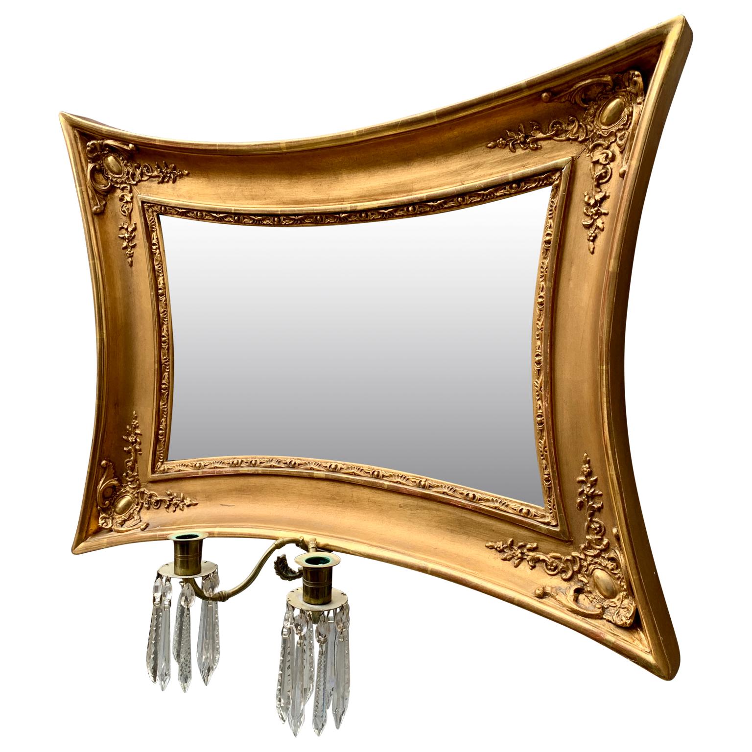 Danish Scandinavian Empire Giltwood Concave Sided Sconce Mirror For Sale