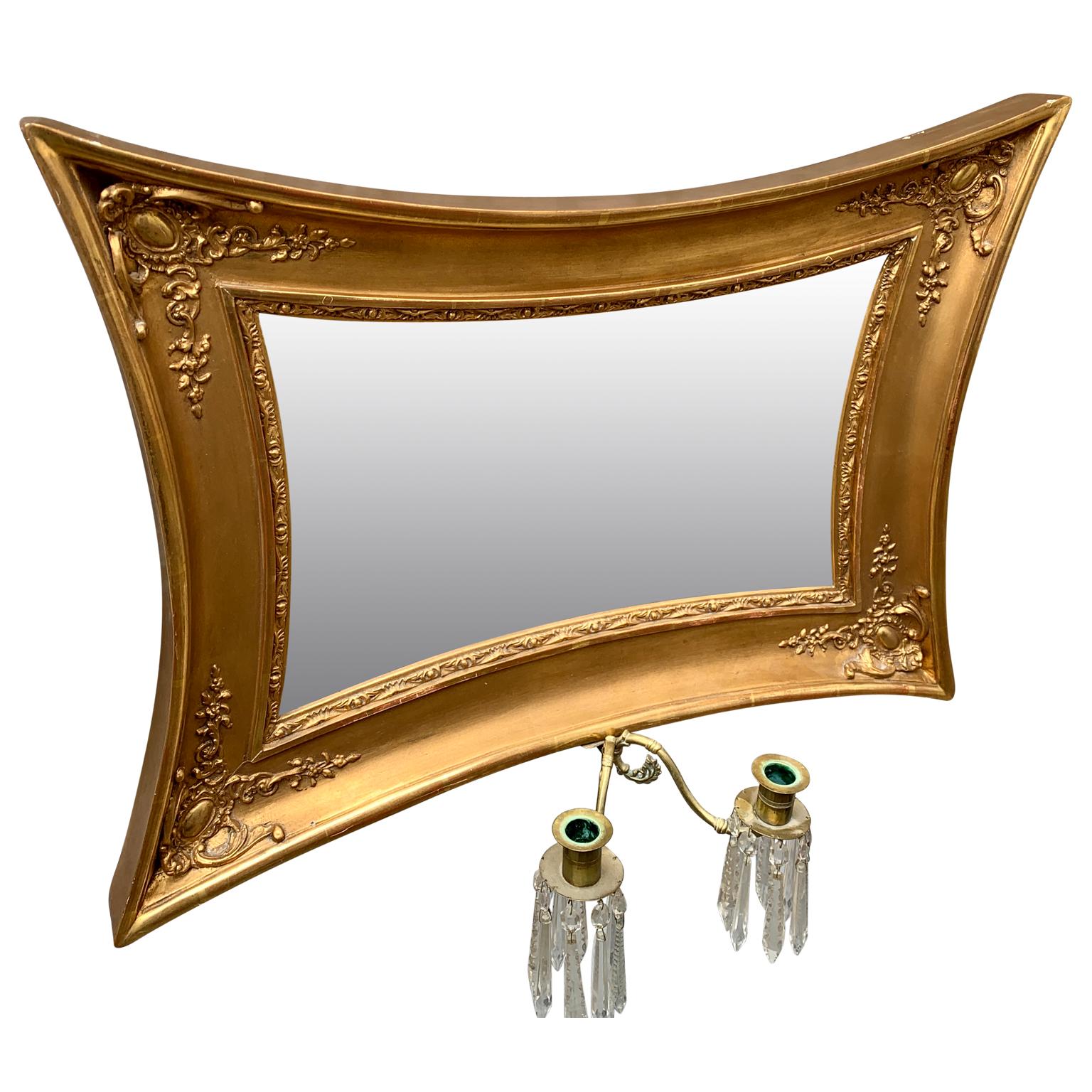 Biedermeier Scandinavian Empire Giltwood Concave Sided Sconce Mirror For Sale