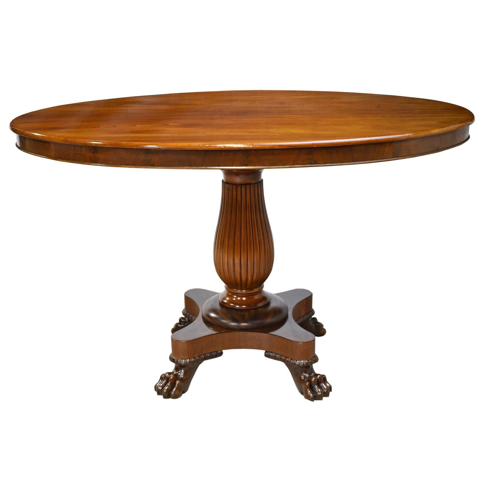 Polished Empire Pedestal Table in West Indies Mahogany w/ Oval Top, Denmark, circa 1825