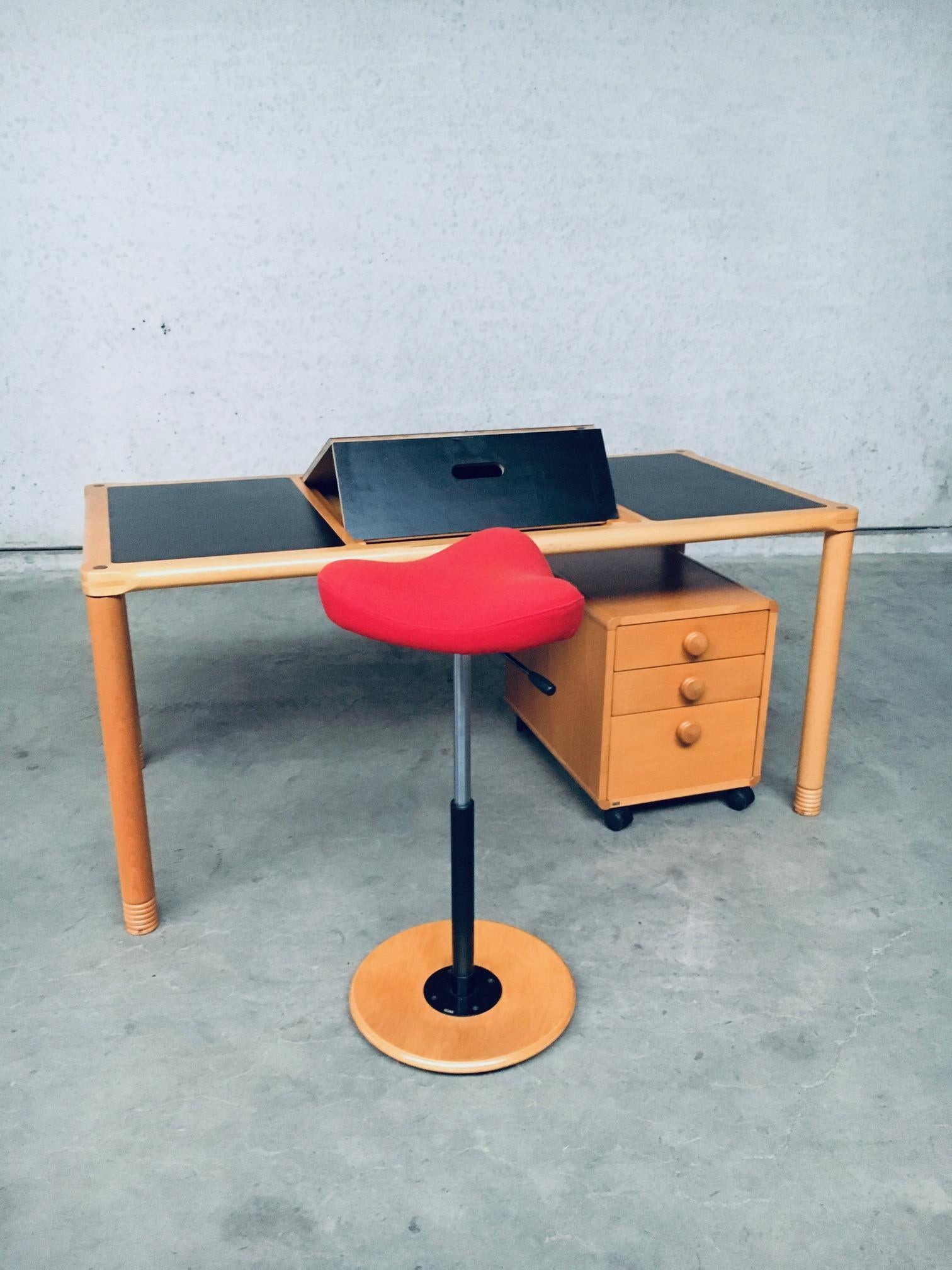 Post-Modern Scandinavian Ergonomic Design Writing Desk and Stool, Stokke, 1980's For Sale