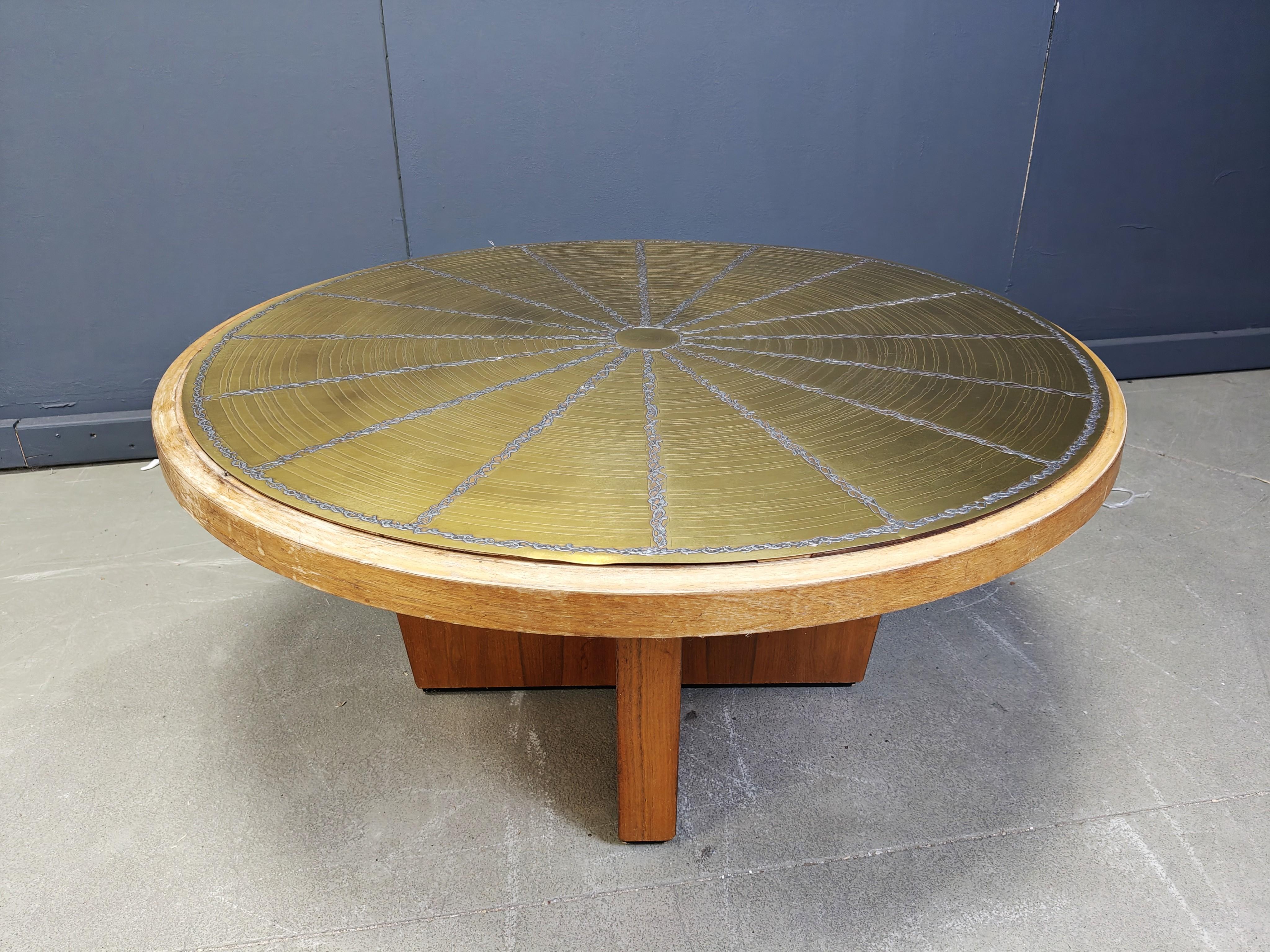 Scandinavian etched brass coffee table, 1960s For Sale 3