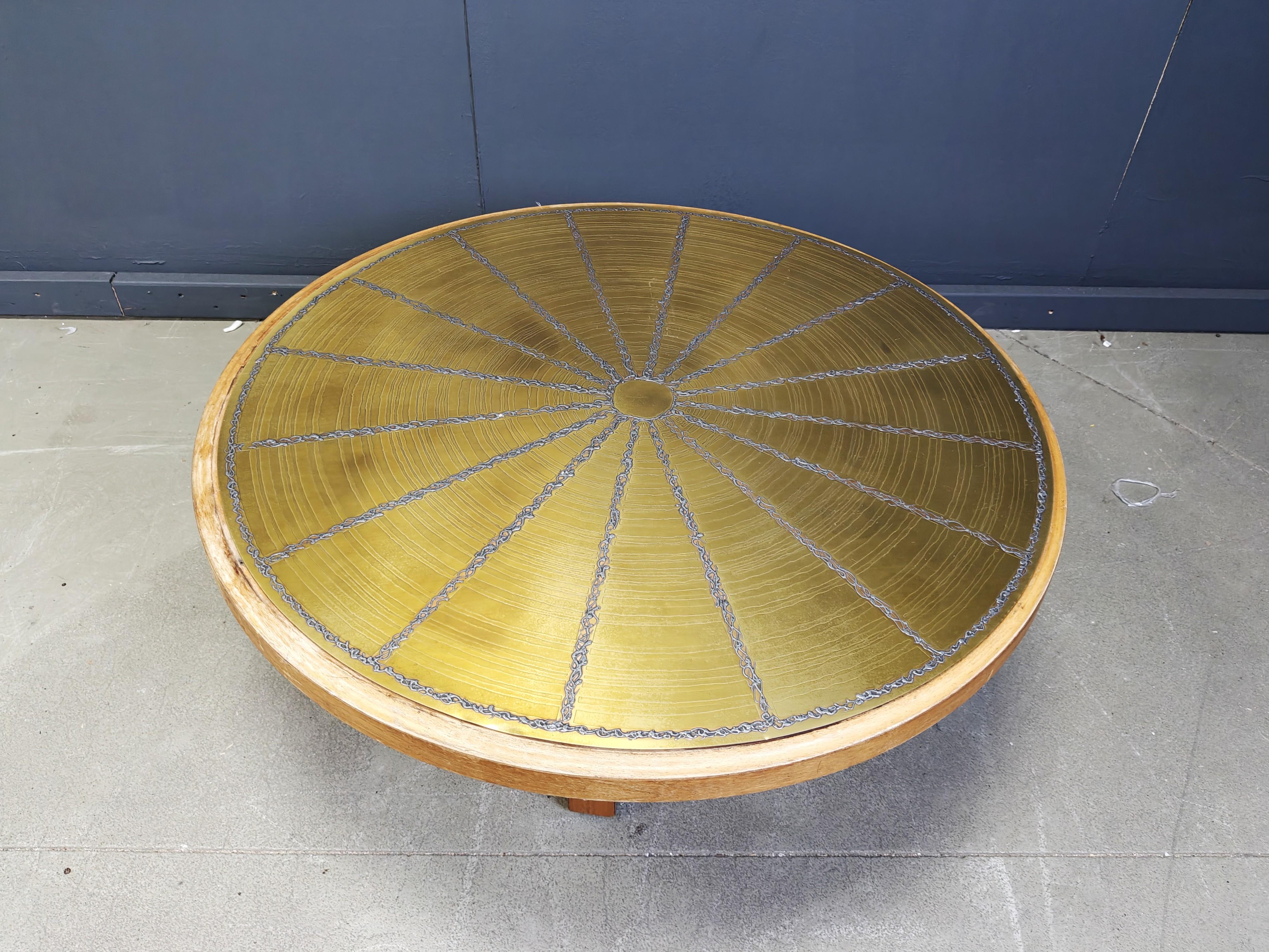 Scandinavian etched brass coffee table, 1960s For Sale 4