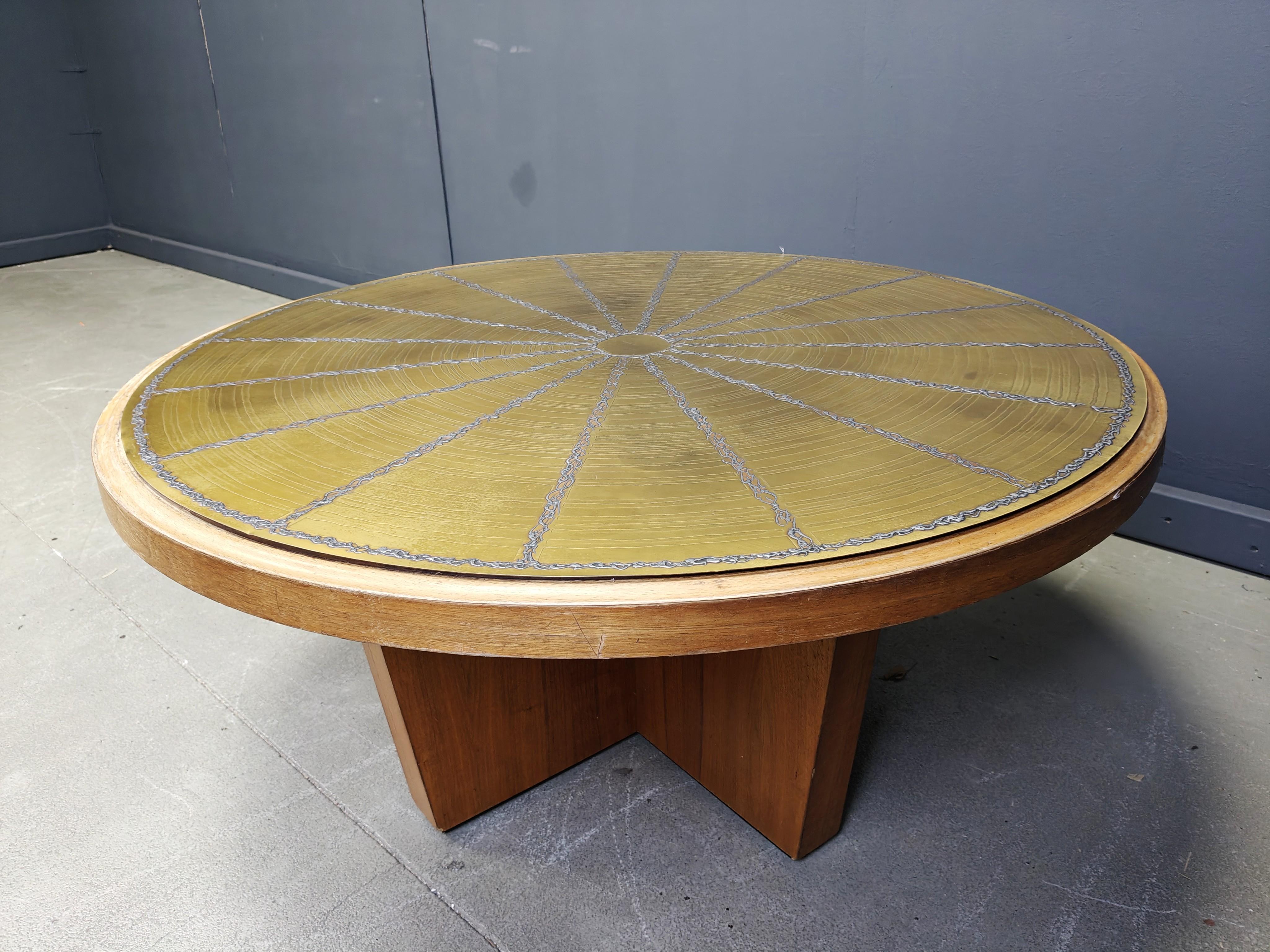 Scandinavian etched brass coffee table, 1960s In Good Condition For Sale In Leuven, Vlaams Gewest