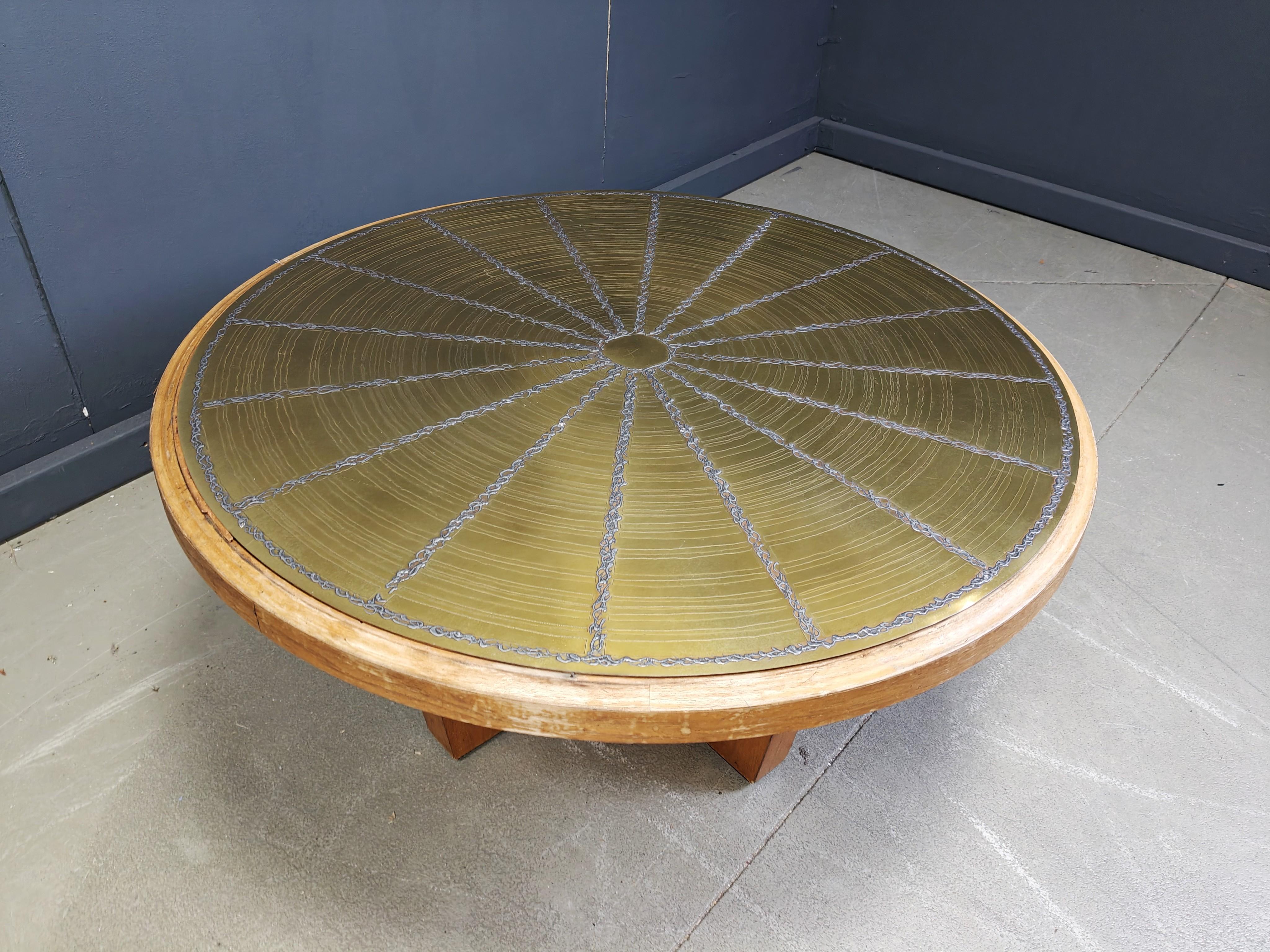 Brass Scandinavian etched brass coffee table, 1960s For Sale