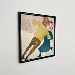 Peinture à l'huile expressionniste scandinave d'un couple dansant, vers 1950