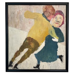 Scandinavian Expressionist Oil Painting of a Dancing Couple, around 1950