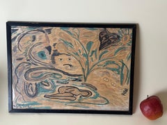 Scandinavian Expressionist Symbolist Watercolor, Sweden, 1960s–70s, Monogrammed