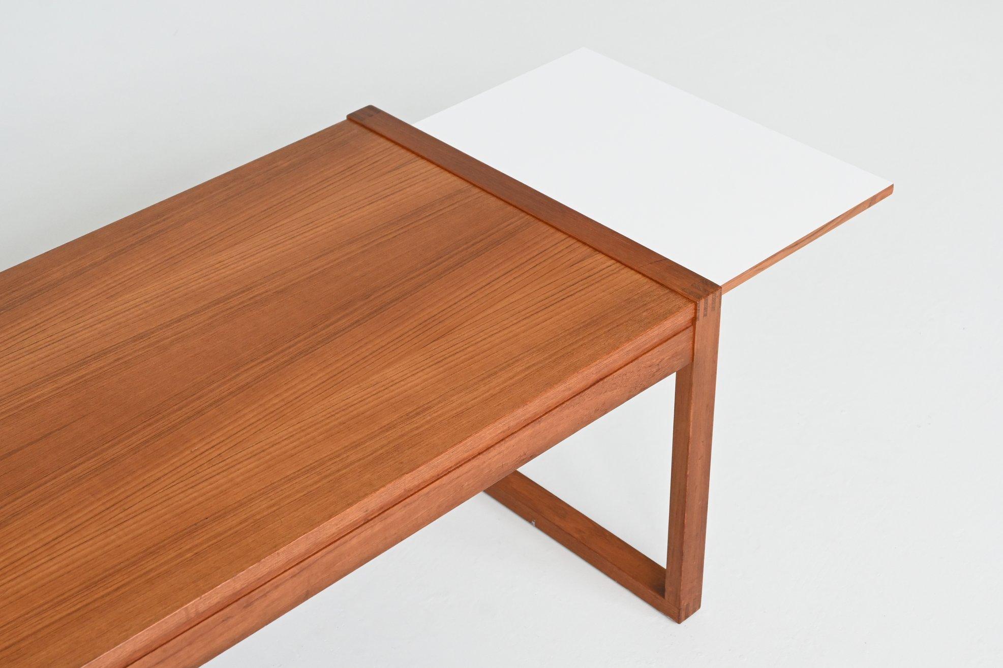 Scandinavian extendable coffee table in teak and white Denmark 1960 4