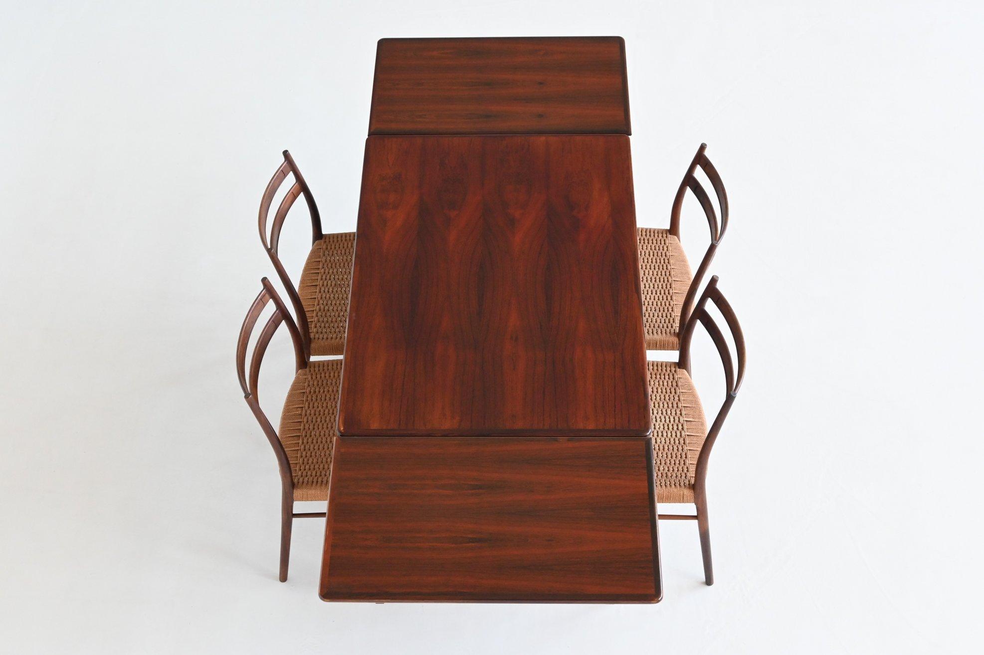 Table de salle à manger extensible scandinave en bois dur Danemark 1960 en vente 11