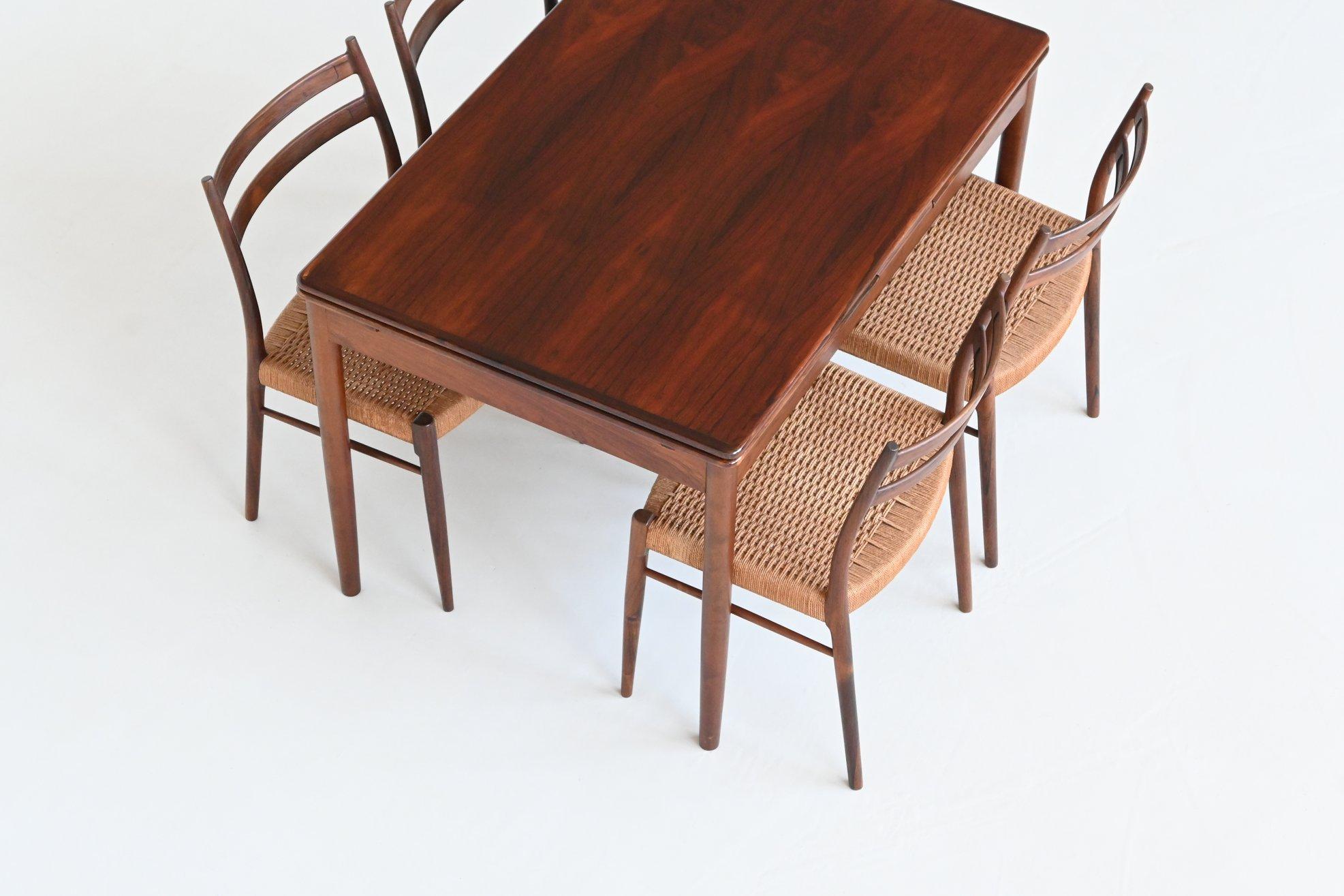 Table de salle à manger extensible scandinave en bois dur Danemark 1960 en vente 13