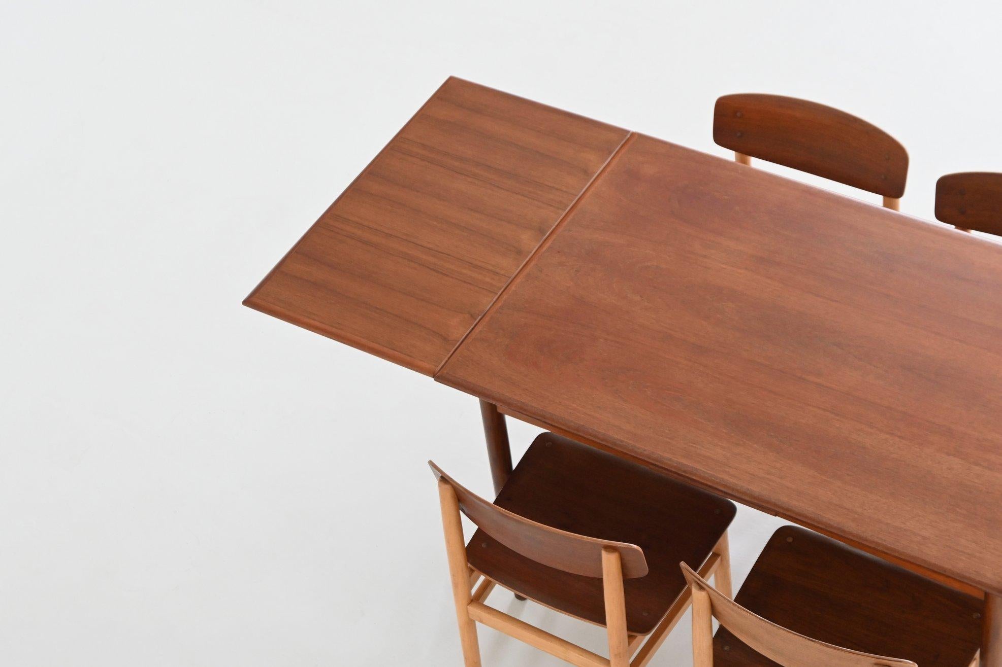 Mesa de comedor extensible escandinava de teca Mediados de siglo Dinamarca 1960 en venta 12